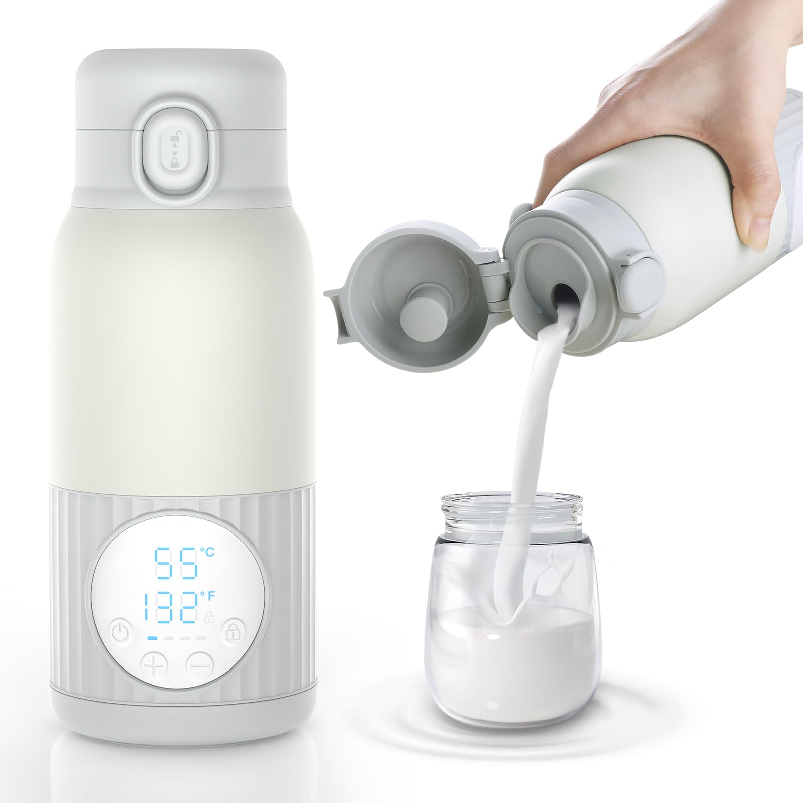 APZOKI portable baby bottle warmer front view emphasizes compact travel-friendly design for on-the-go feeds.