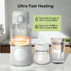 APZOKI warmer in use with bottle demonstrates ready feeds and easy operation.
