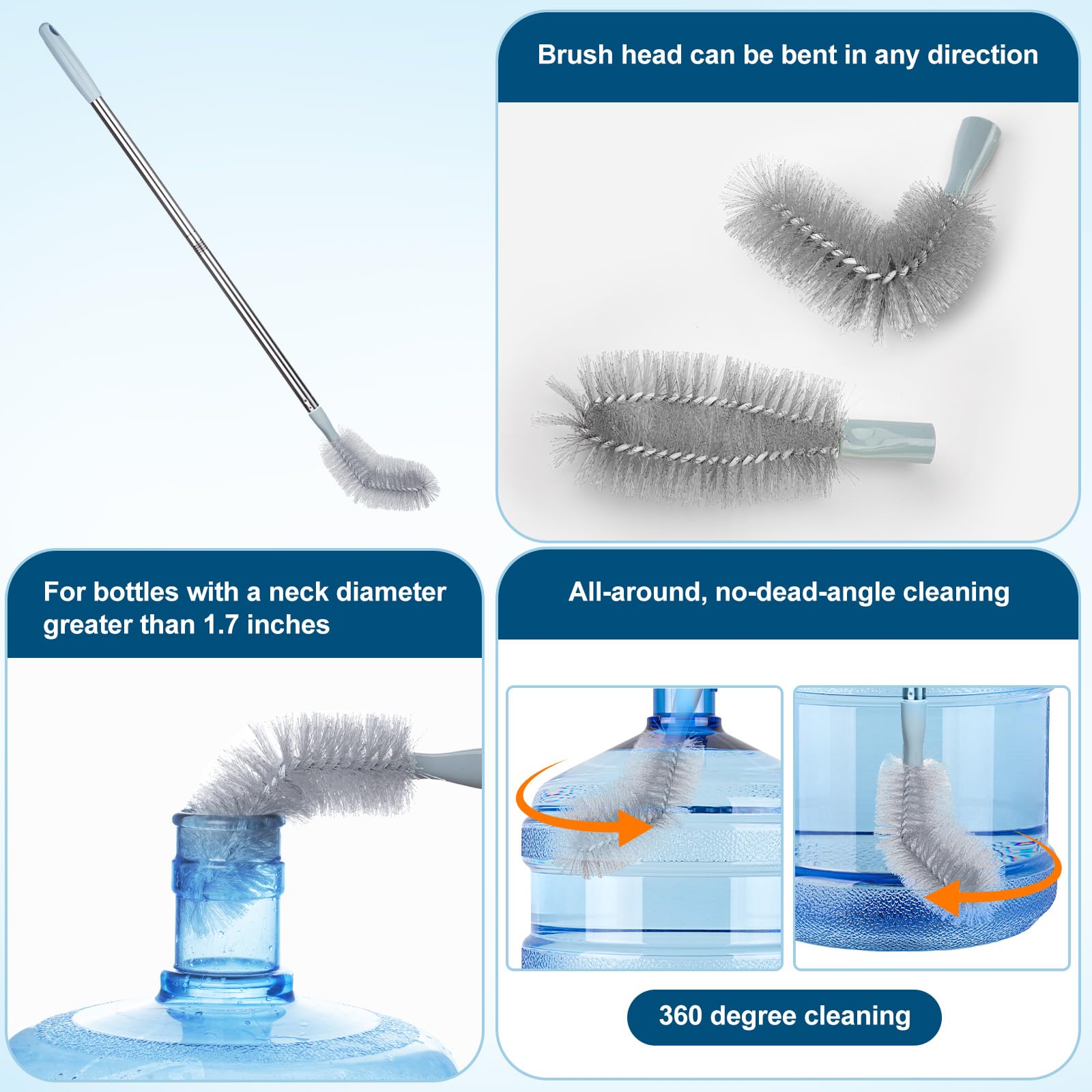 AQFTUSX 29-inch bottle brush extends to large openings for easy scrubbing.