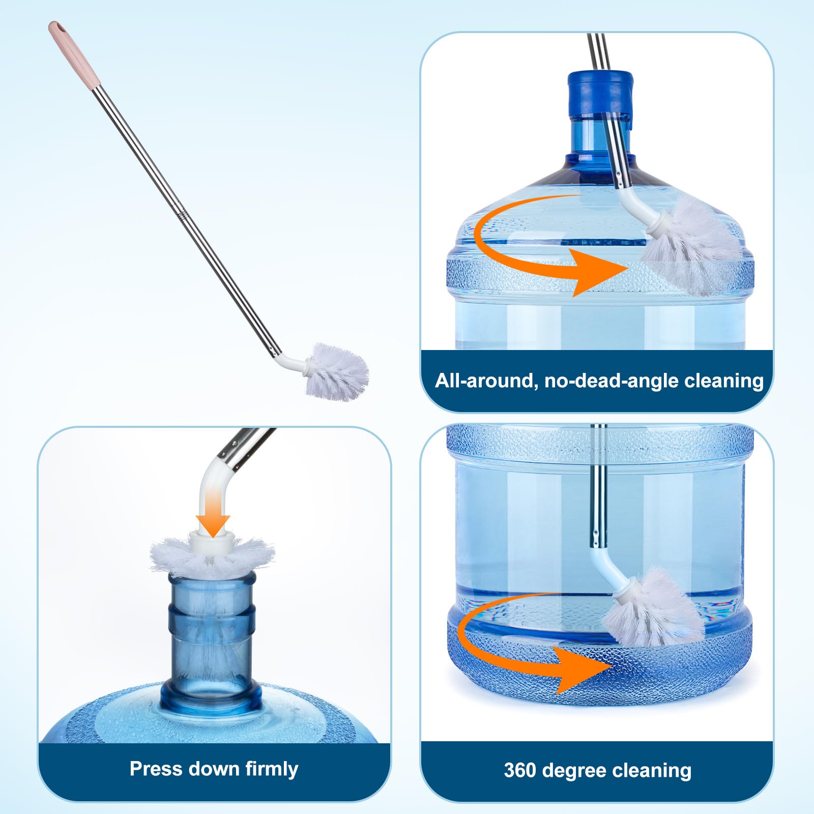 AQFTUSX bottle brush demonstrates 360° cleaning for hard-to-reach areas.