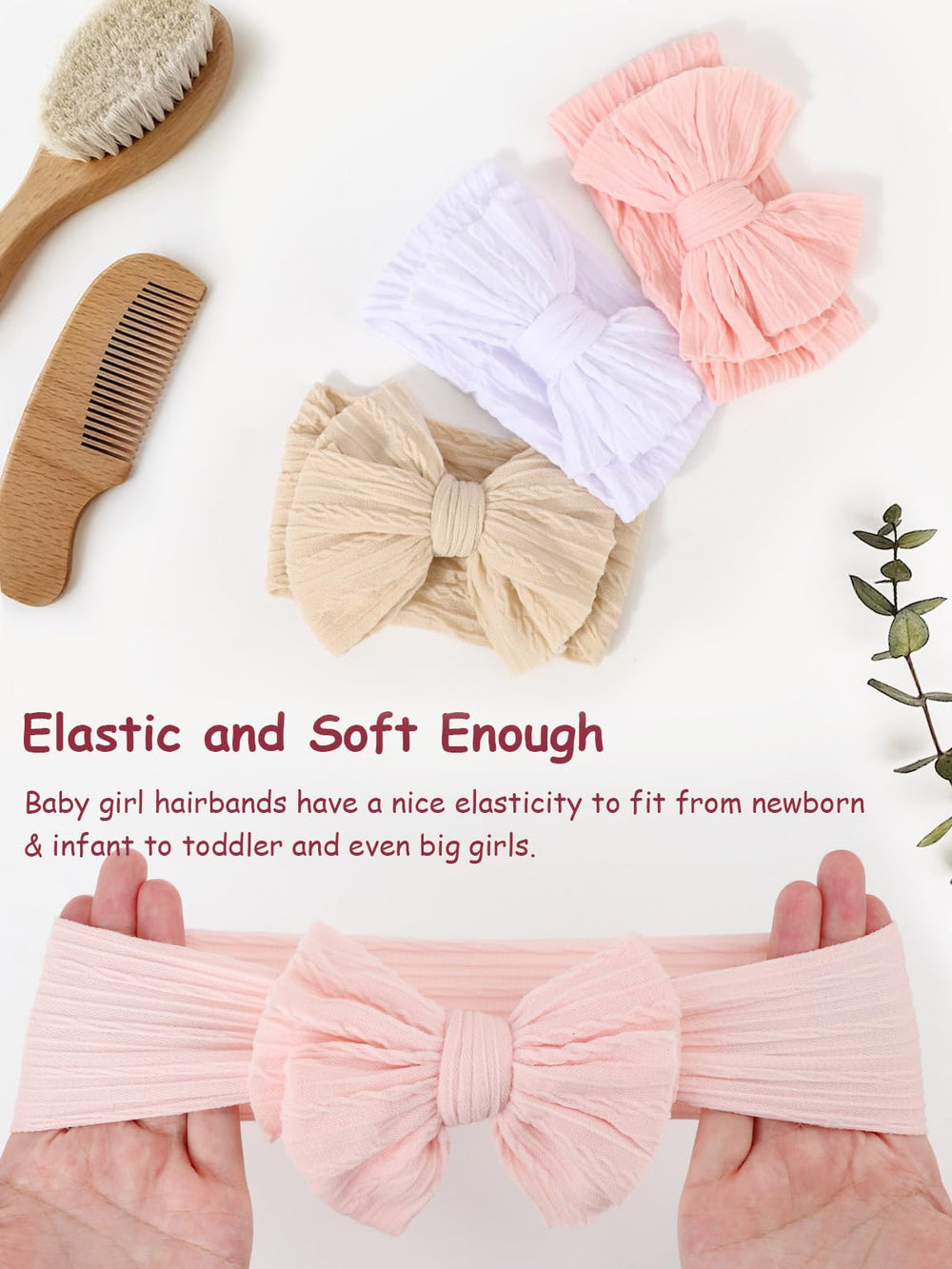 AQOKKA headband made of nylon-spandex, stretchy for growing babies.