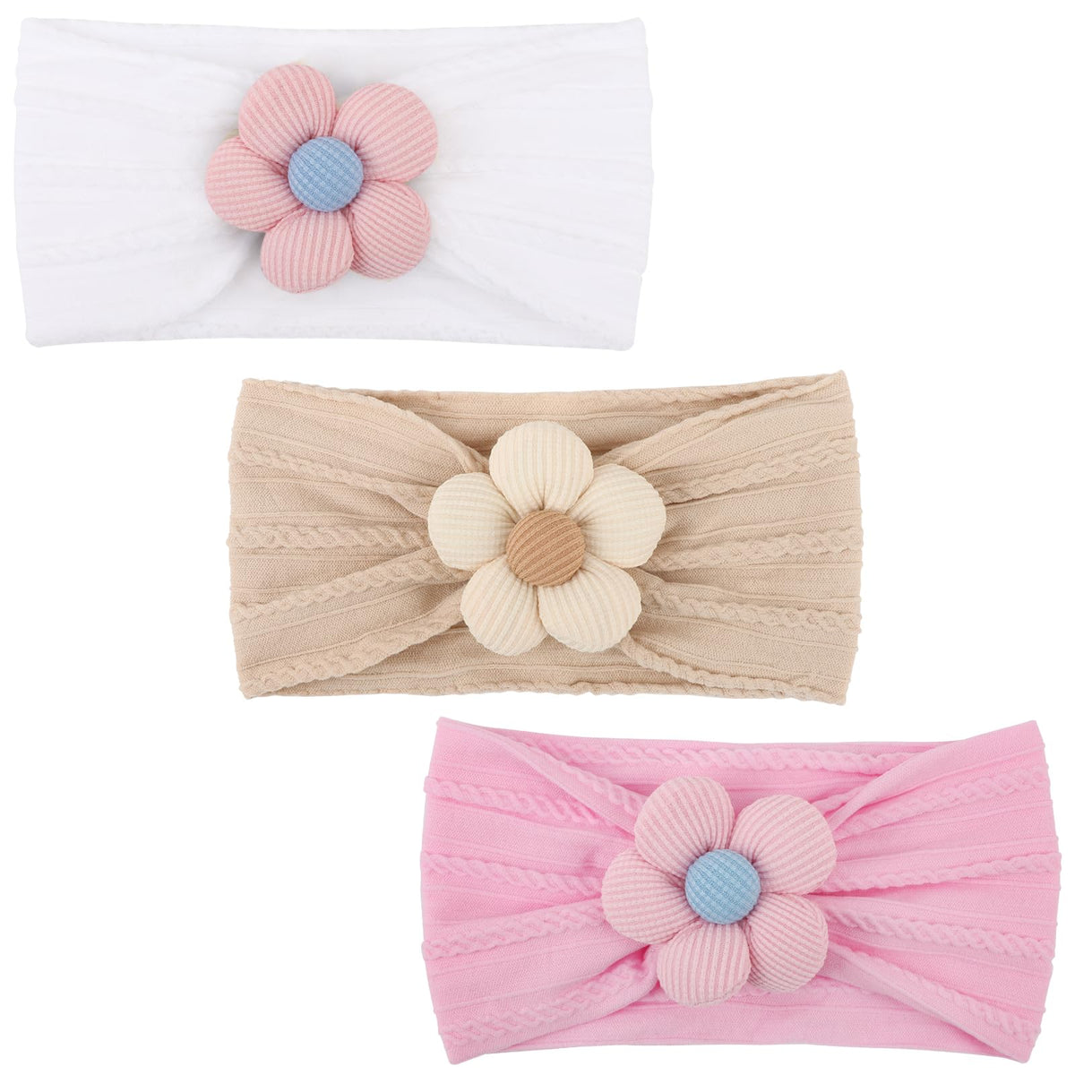AQOKKA baby flower headband pink front view for vibrant photos