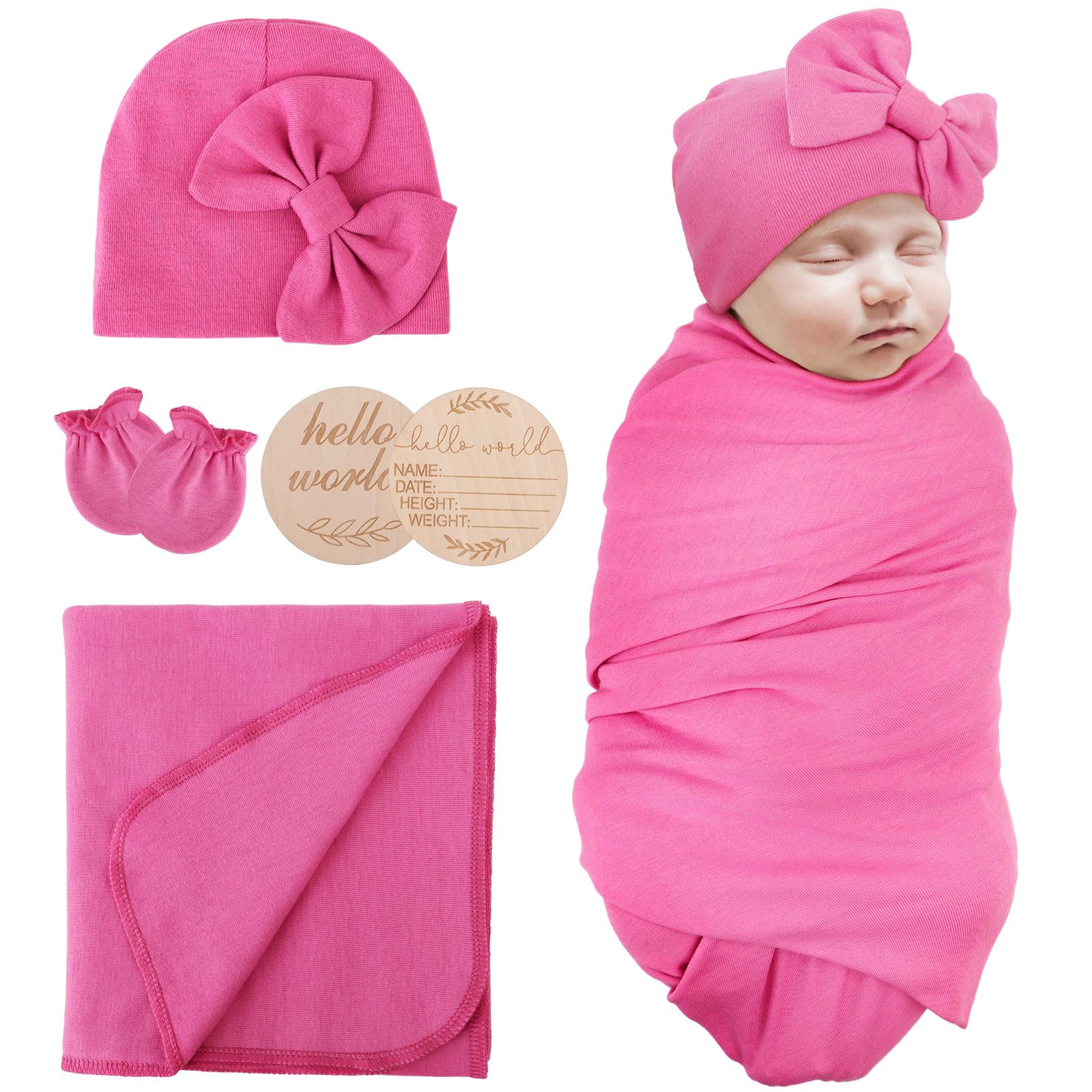 AQOKKA newborn blanket with bow hat and mittens set provides soft, breathable warmth for tiny sleepers.