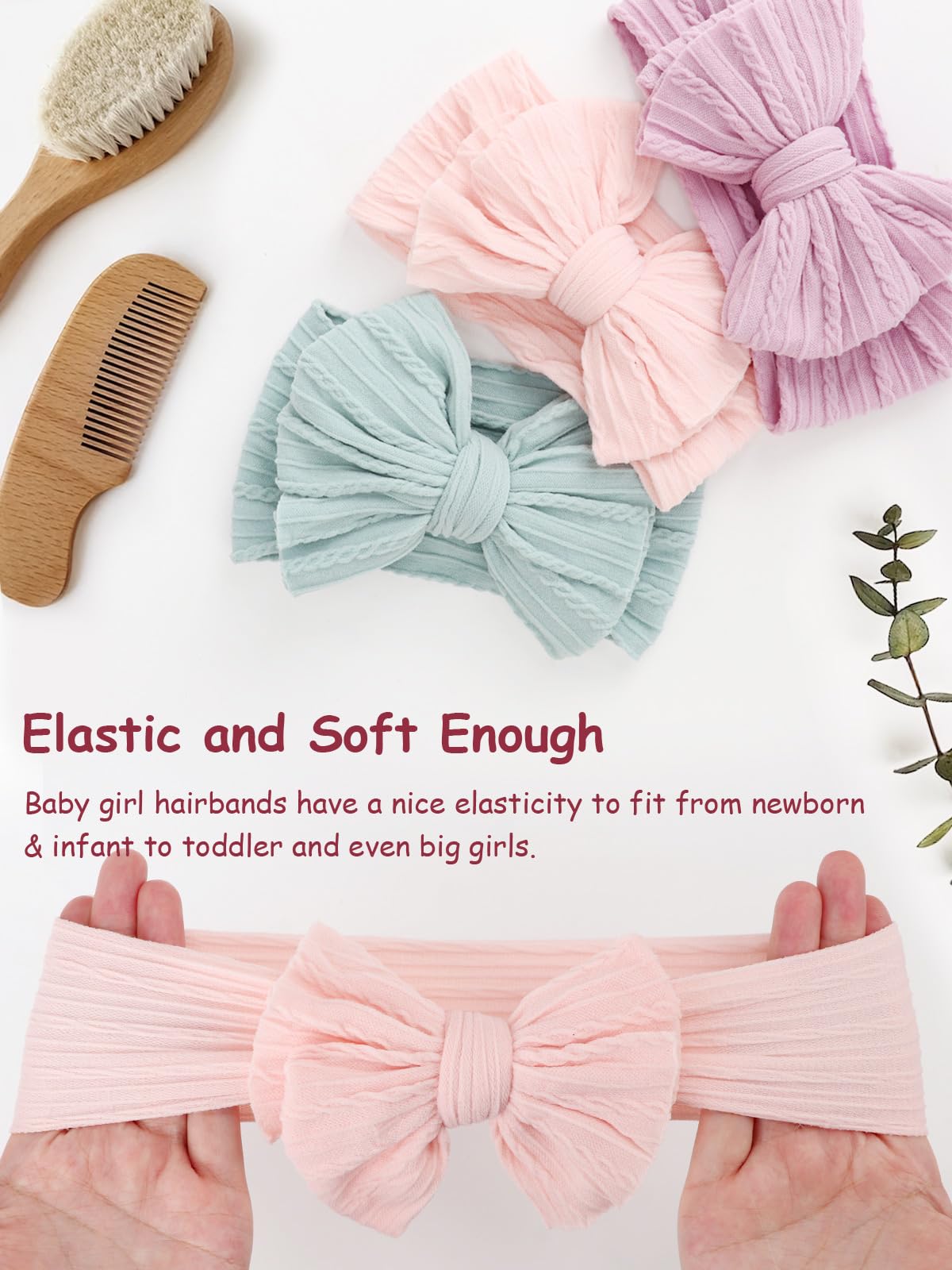 AQOKKA nylon headband stretch demonstrates soft, comfortable fit for growing babies.