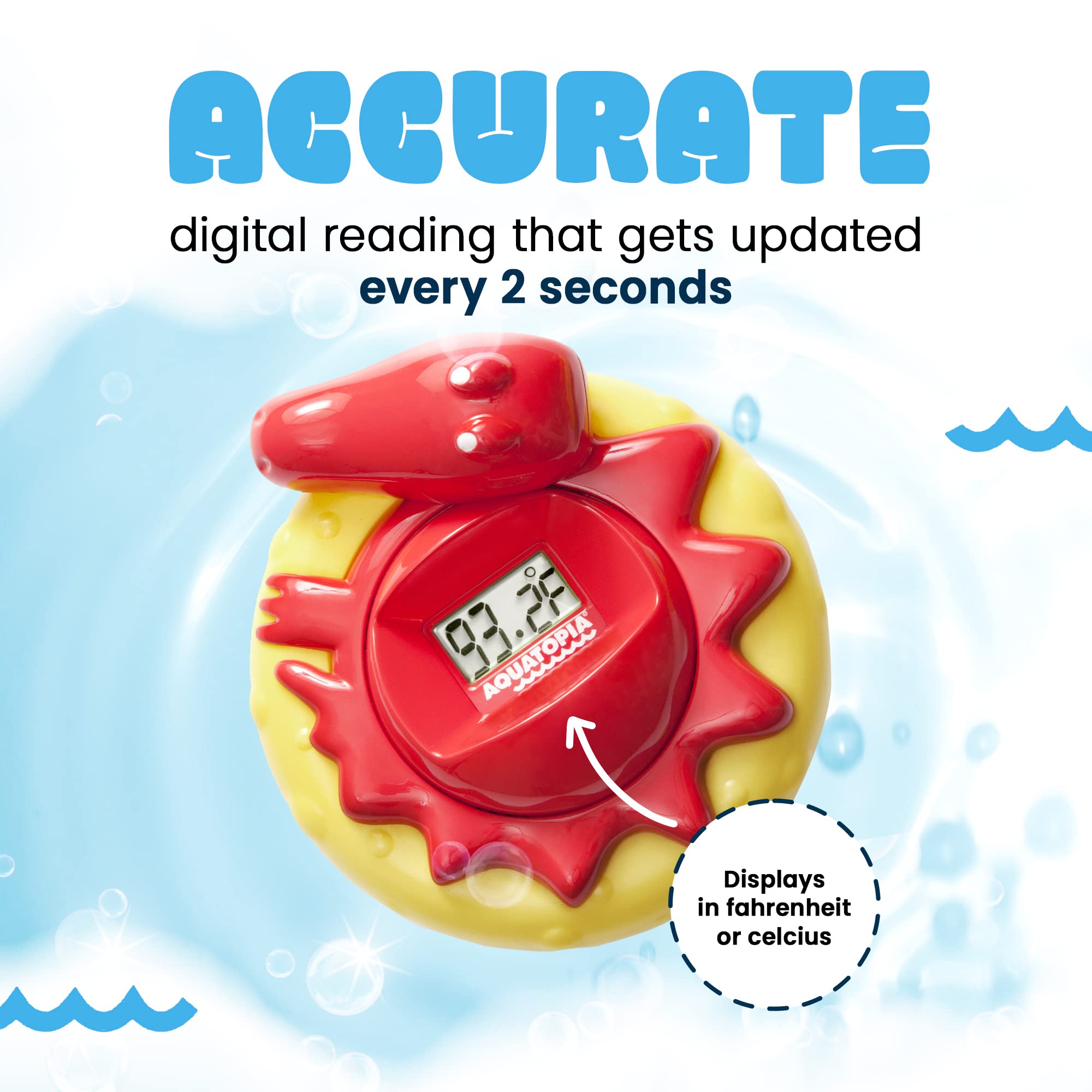Aquatopia Charlie Crocodile has a childproof LR44 battery compartment for safe setup