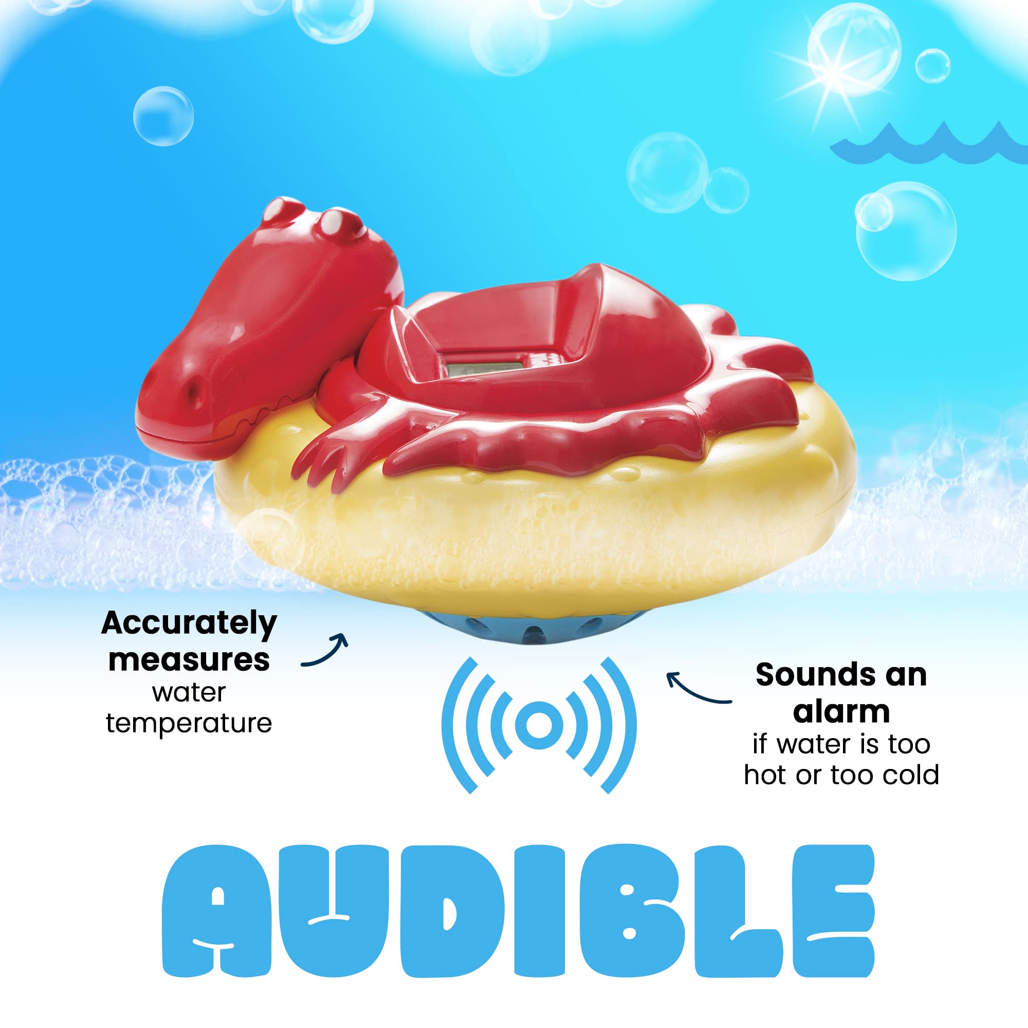 Aquatopia Charlie Crocodile water-activated thermometer activates in water for accurate readings