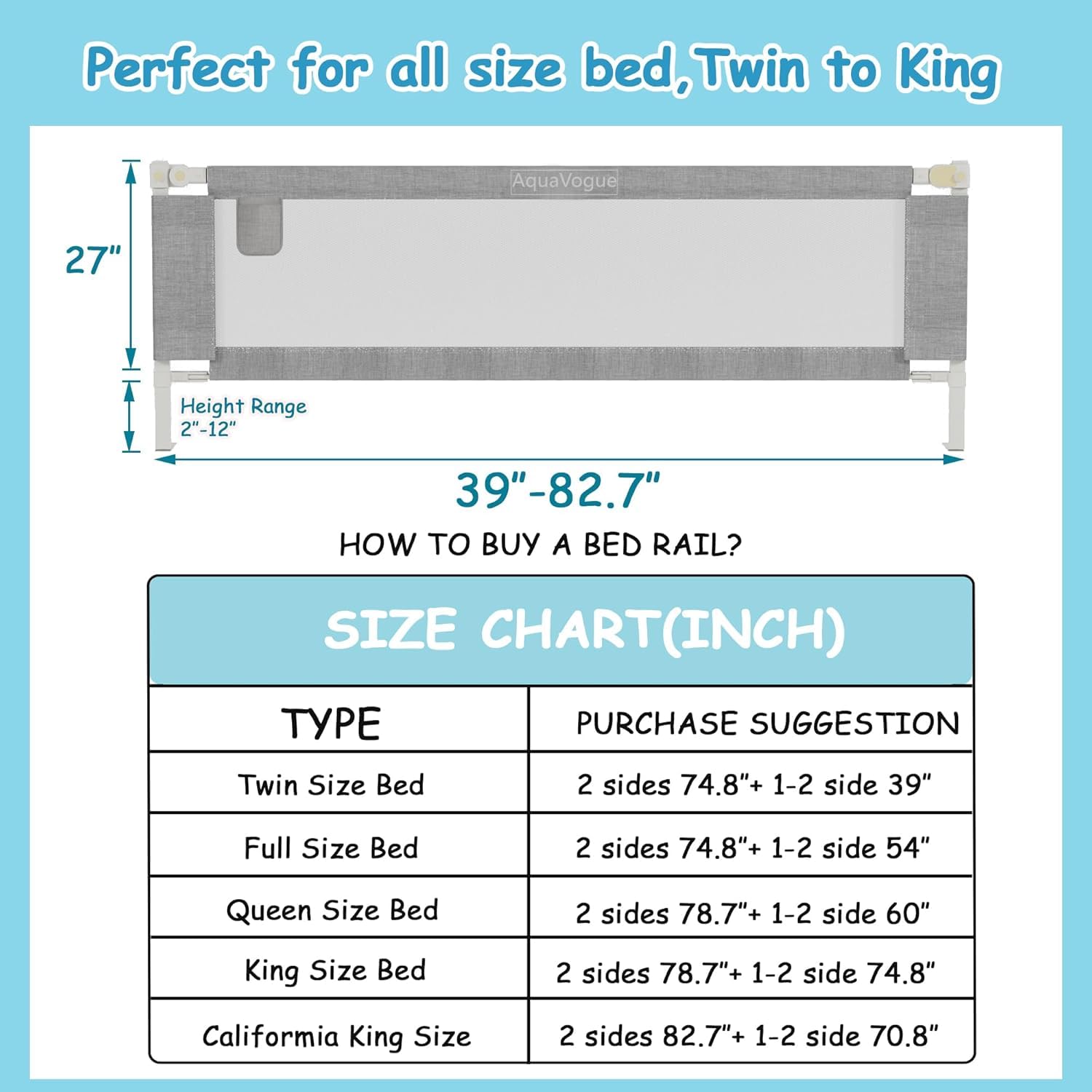 AquaVogue 3-Pack Bed Rails adjustable-height enable versatile bed configurations.