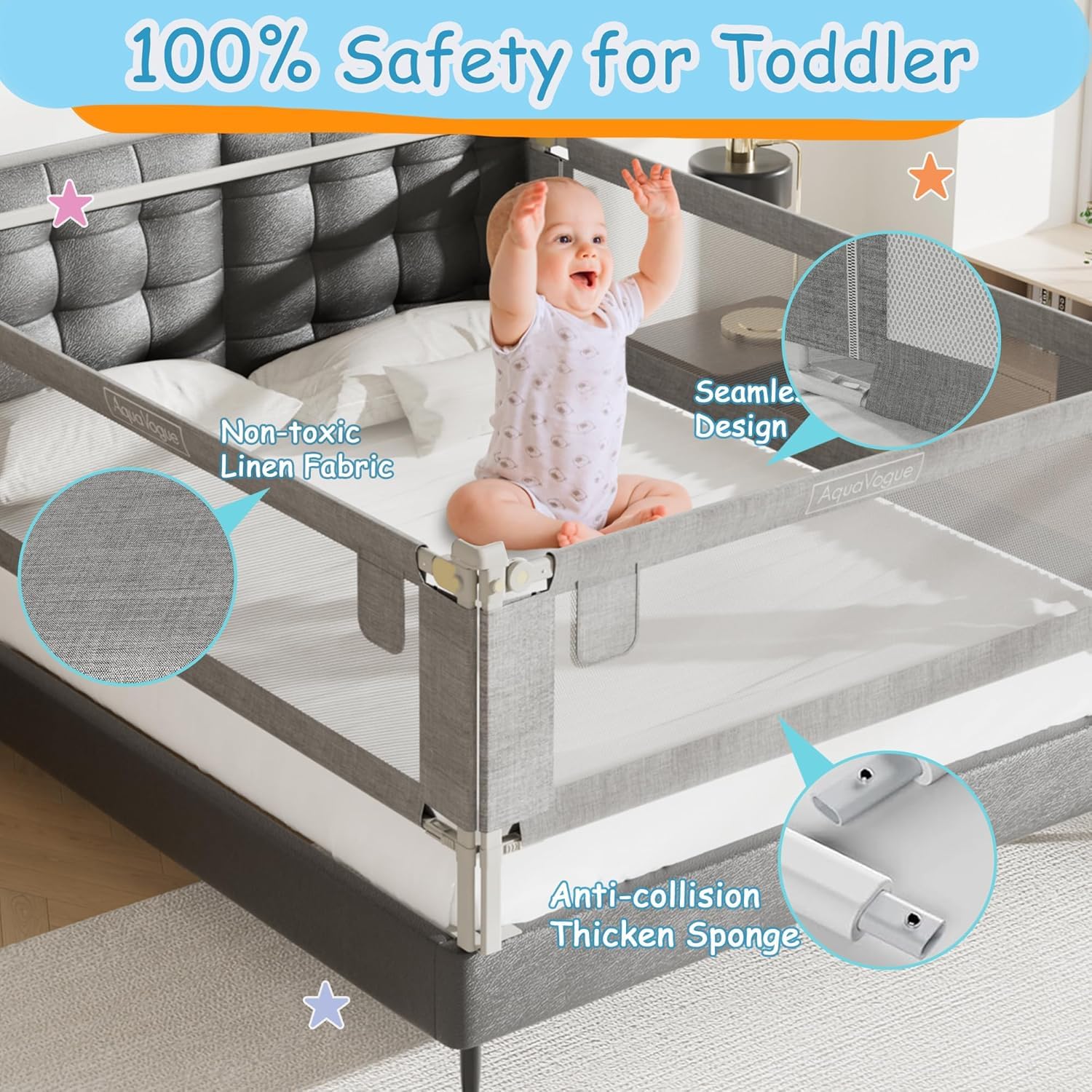 AquaVogue headboard rod adds extra stability for a safer sleep setup.