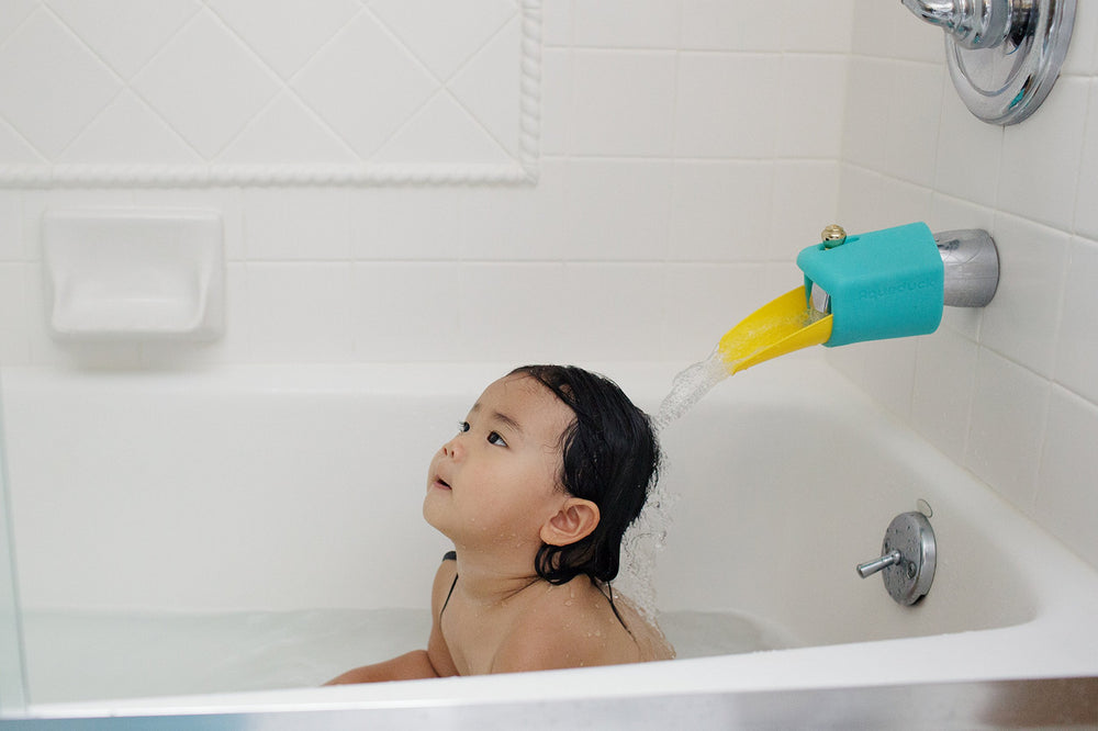 Aqueduck bath spout extender plus cover flexible fit adapts to many faucets for safe use