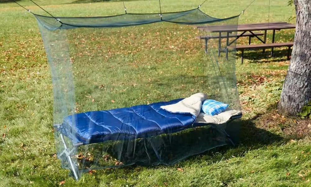 Aquinas Eagle mosquito net packed compactly for backpacking or camping trips