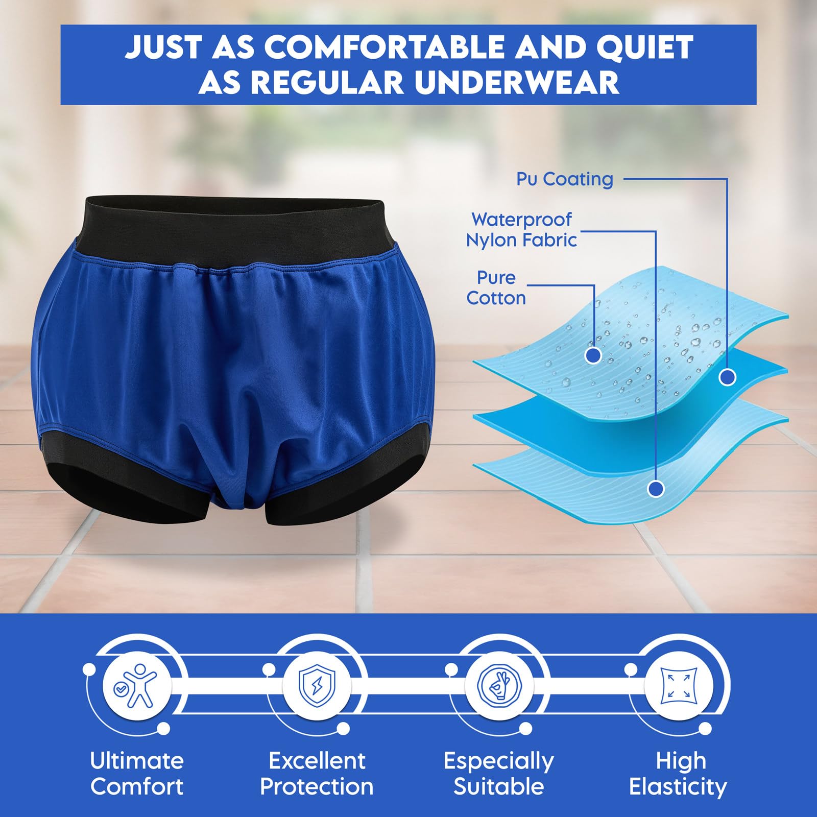 AQX inner absorbent layer helps protect clothing from minor leaks and spills.