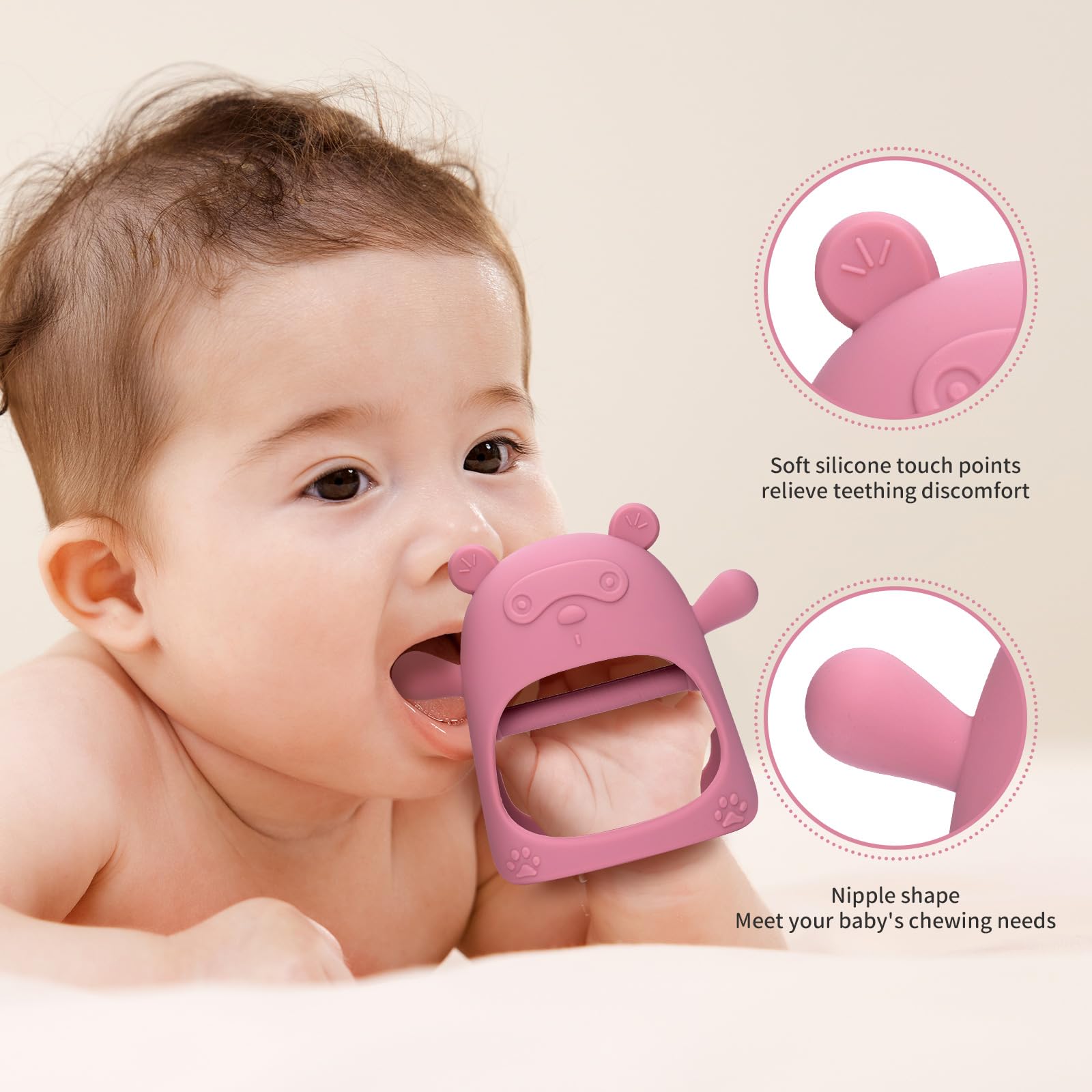 AQXYTK teething mittens with inner grip bar for easier baby holds.