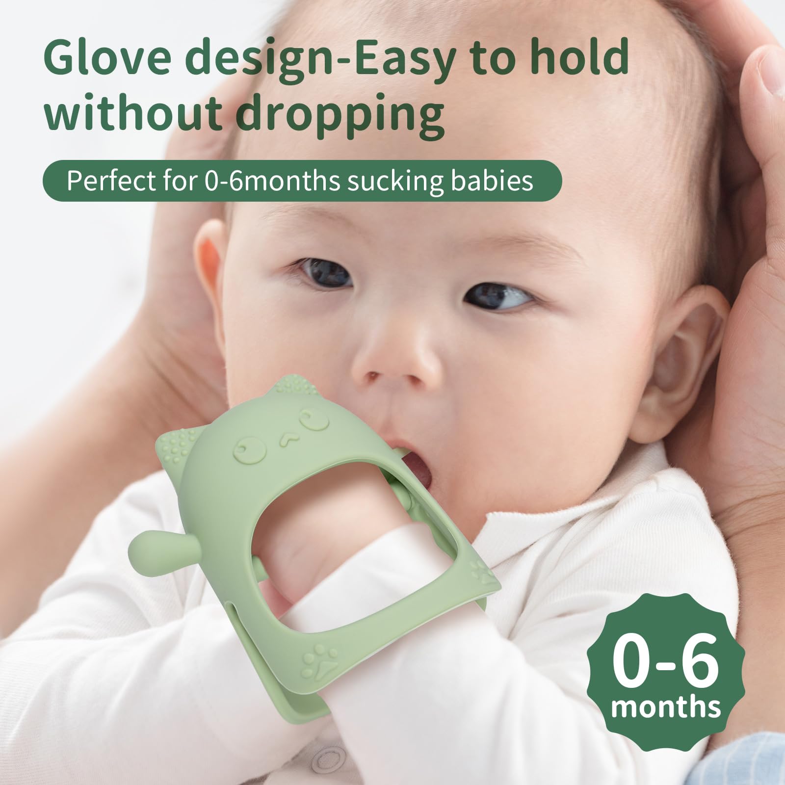AQXYTK BPA-free silicone teether safe to sanitize by boiling, dishwasher, or freezer