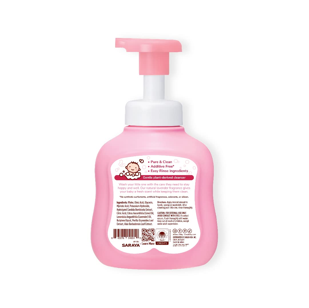 Arau Baby Foam Body Soap lavender-foam closeup showing rich, gentle lather.