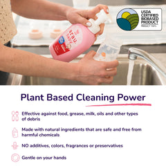 Arau Baby Foam Bottle Wash bottles scene emphasizing safety and hypoallergenic formula.