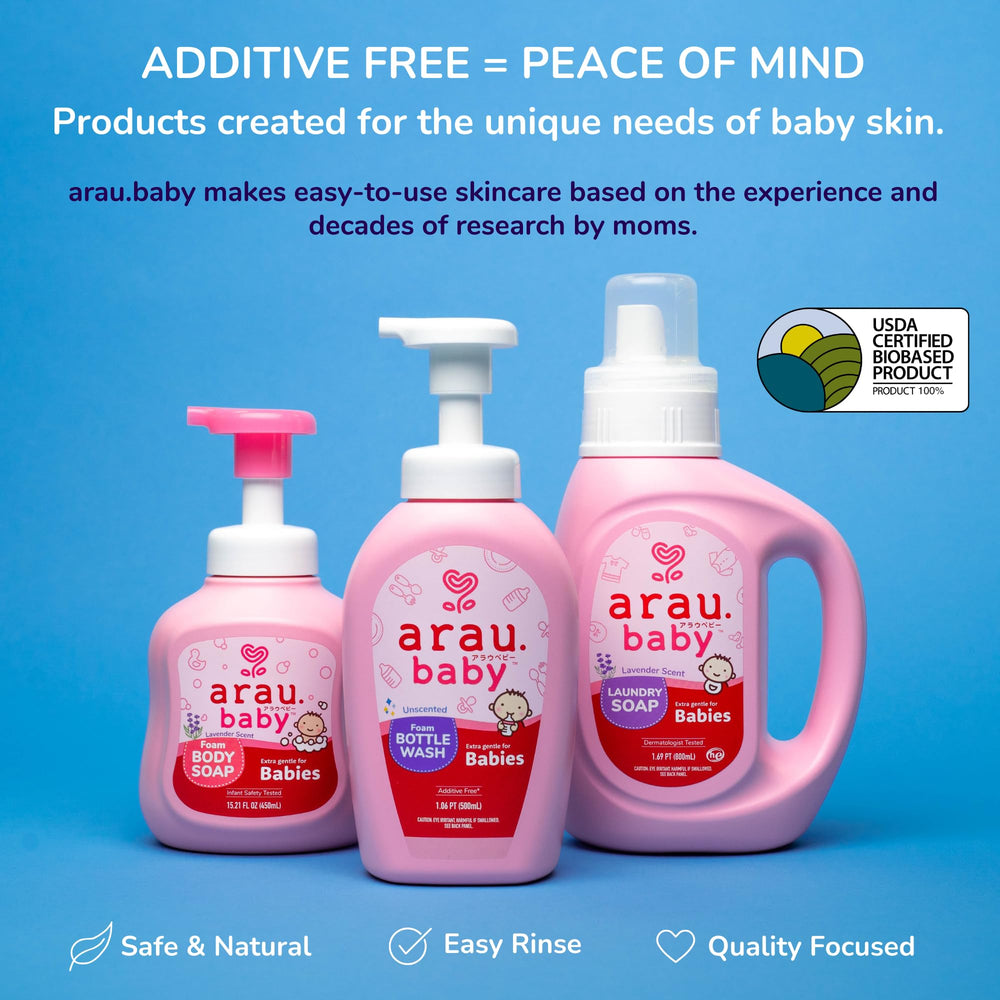 Arau Baby Foam Bottle Wash pack of 3 emphasizes value and convenience.