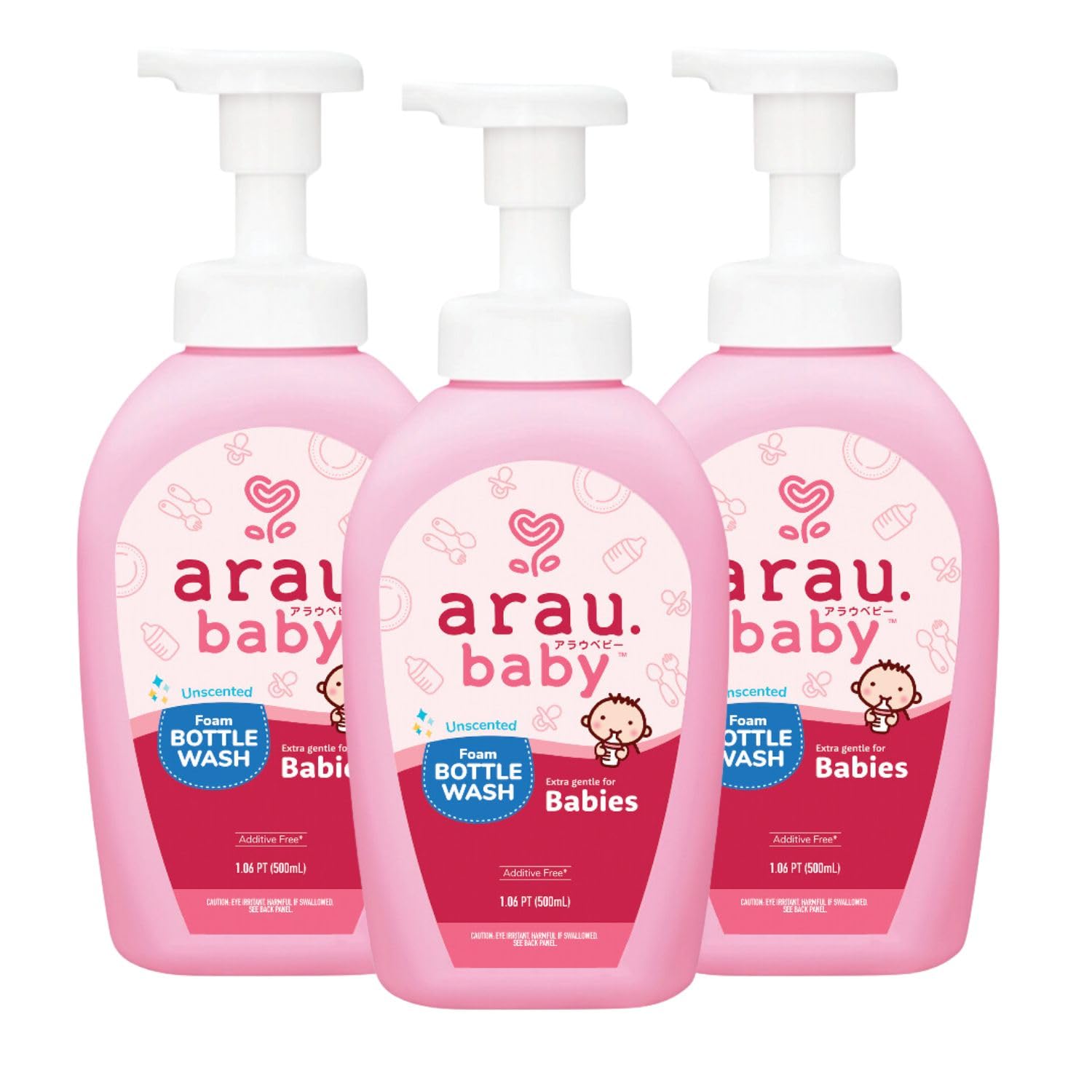 Arau Baby Foam Bottle Wash pump dispenser showing precise, mess-free bottle cleaning.