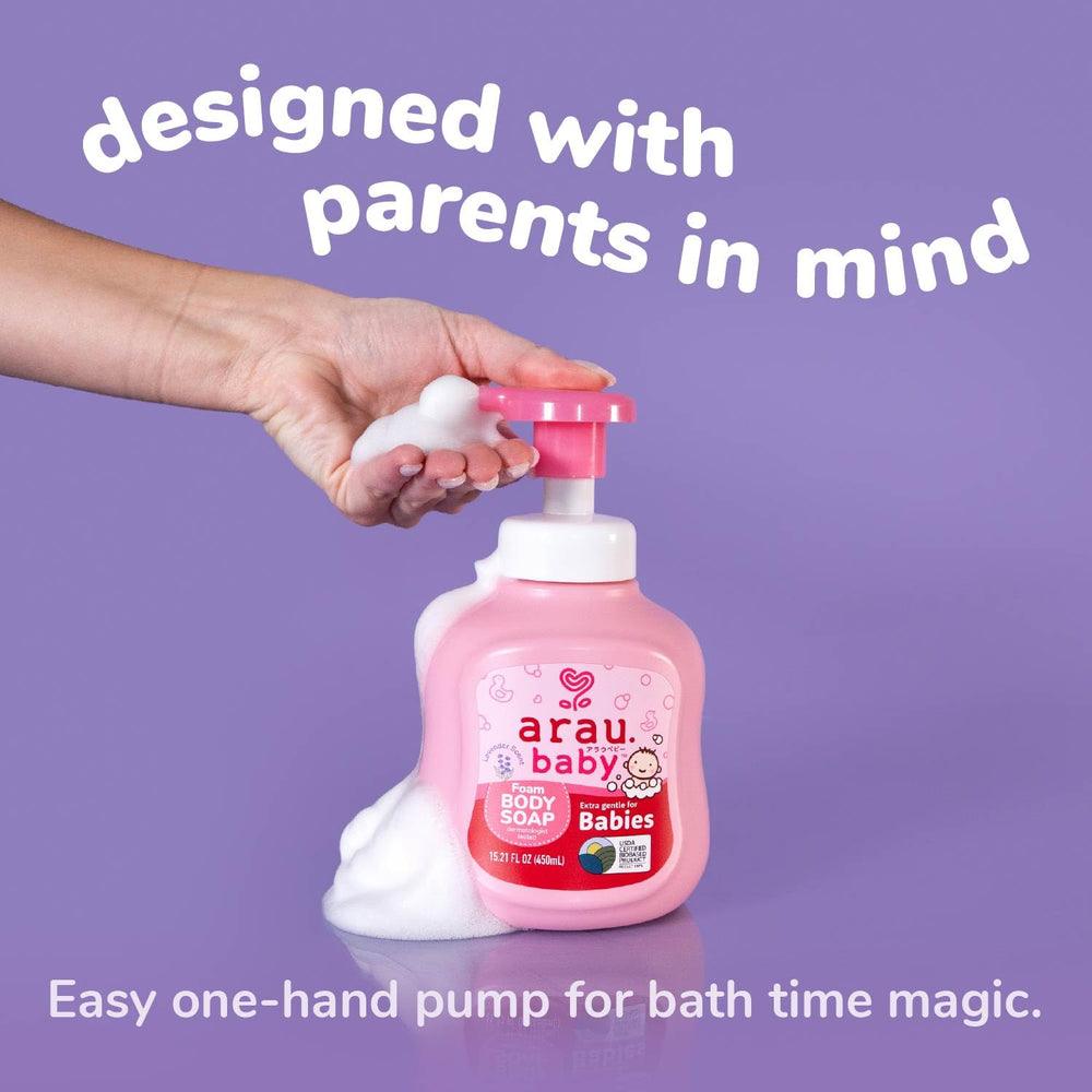 Arau Baby lavender scent bath time, calming fragrance during routine.