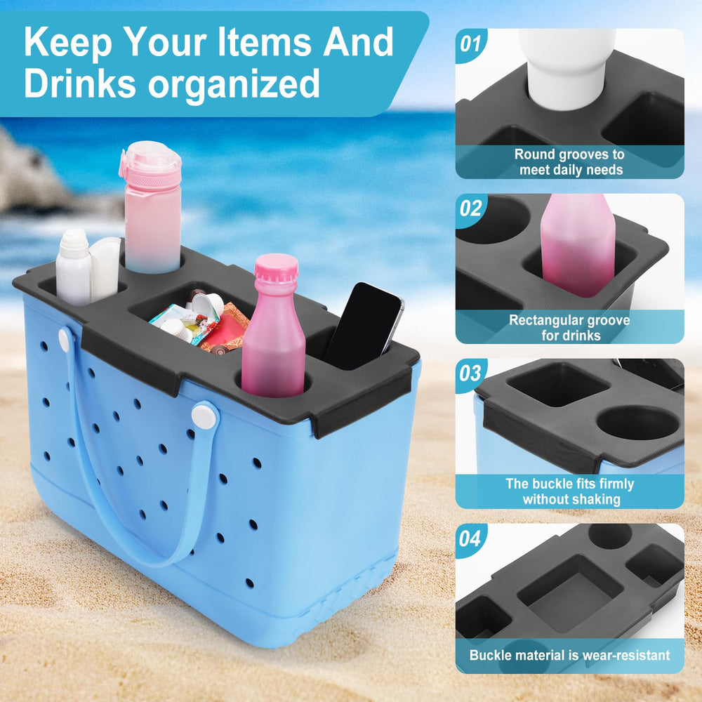 Arbergarden topper tray with phone slot keeps device accessible and sand-free.