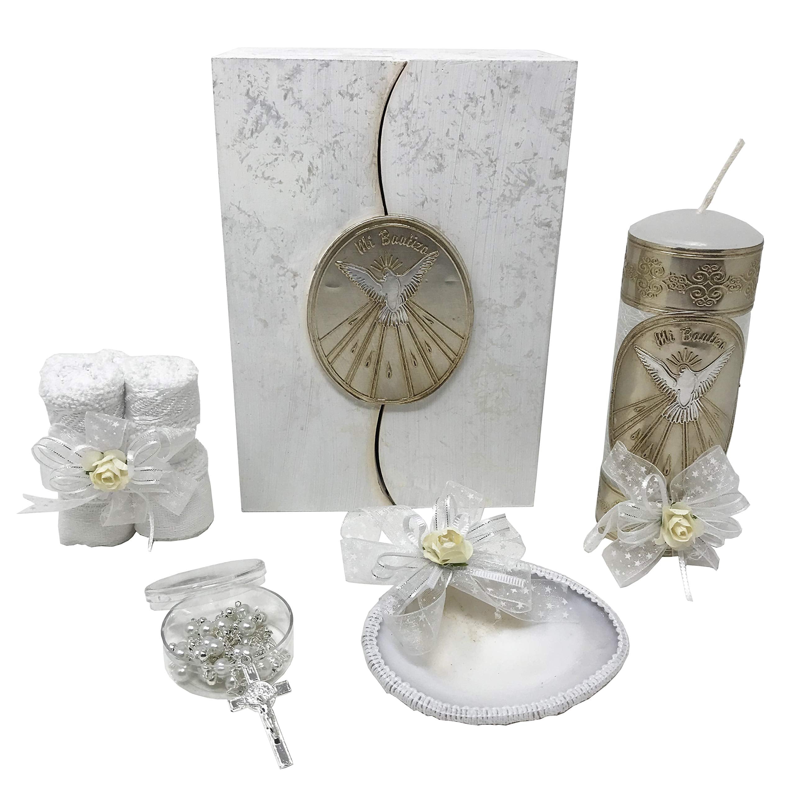 Arcangeles Mexicanos baptism box front shows handcrafted wooden keepsake.