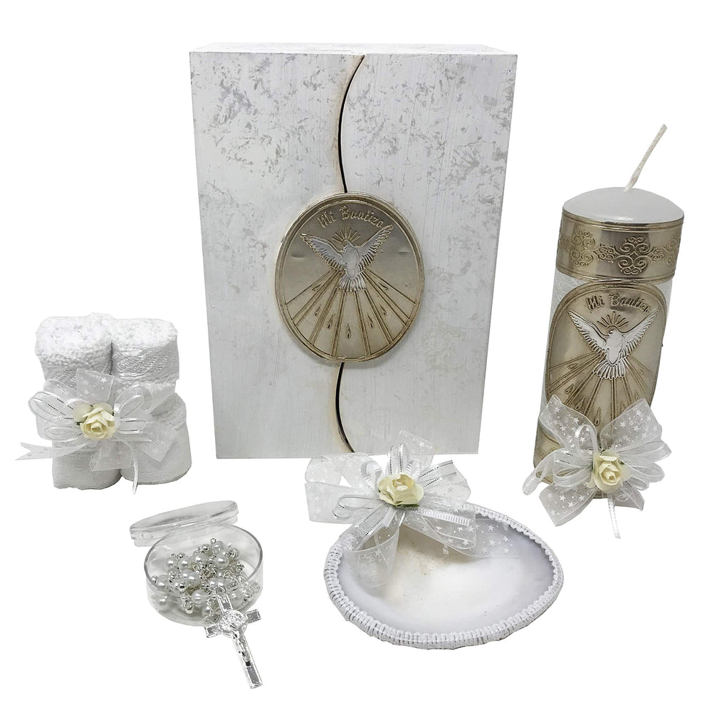 Arcangeles Mexicanos baptism box front shows handcrafted wooden keepsake.
