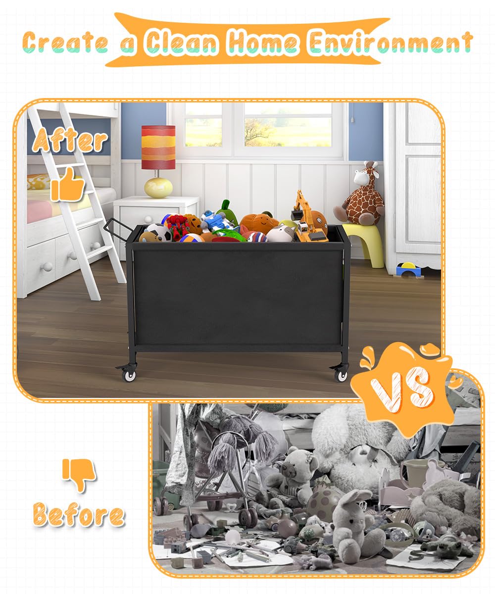 Ardier 100L toy box wheels rolling action shows easy mobility in small spaces.