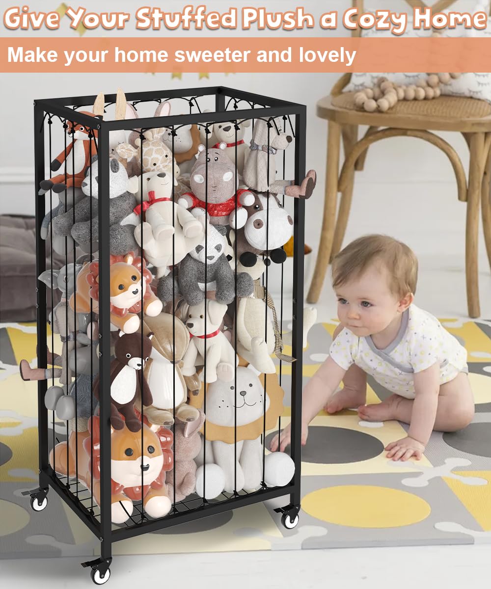 Ardier stuffed animal cart side view highlights sturdy matte-black metal frame.