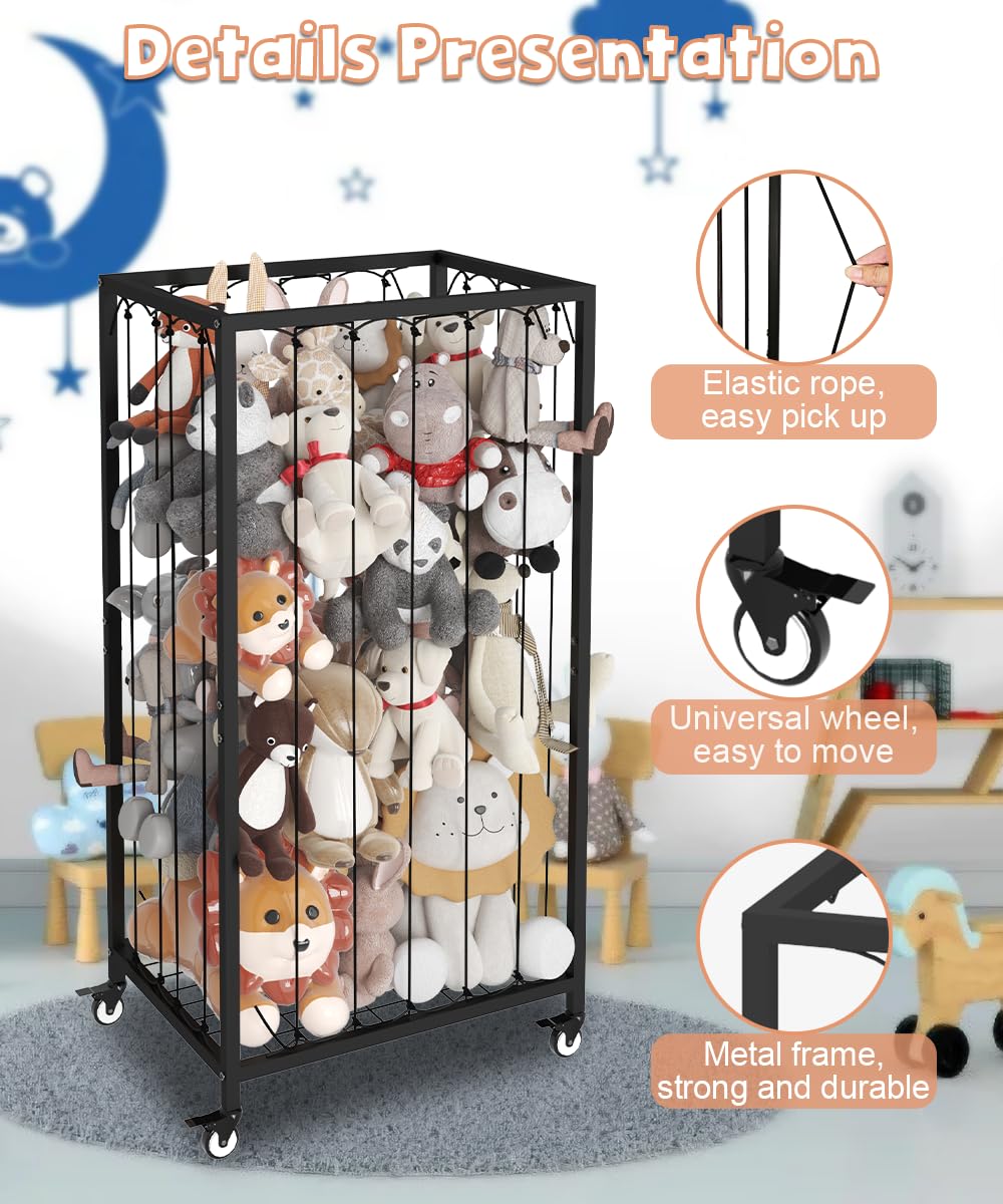 Ardier zoo shelf with elastic rope secures plush toys for quick access.