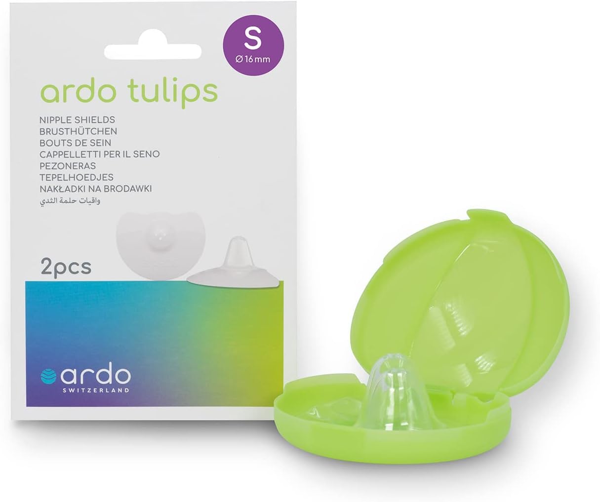 ARDO Tulips Nipple Shields 16mm front view for gentle latch support during breastfeeding.