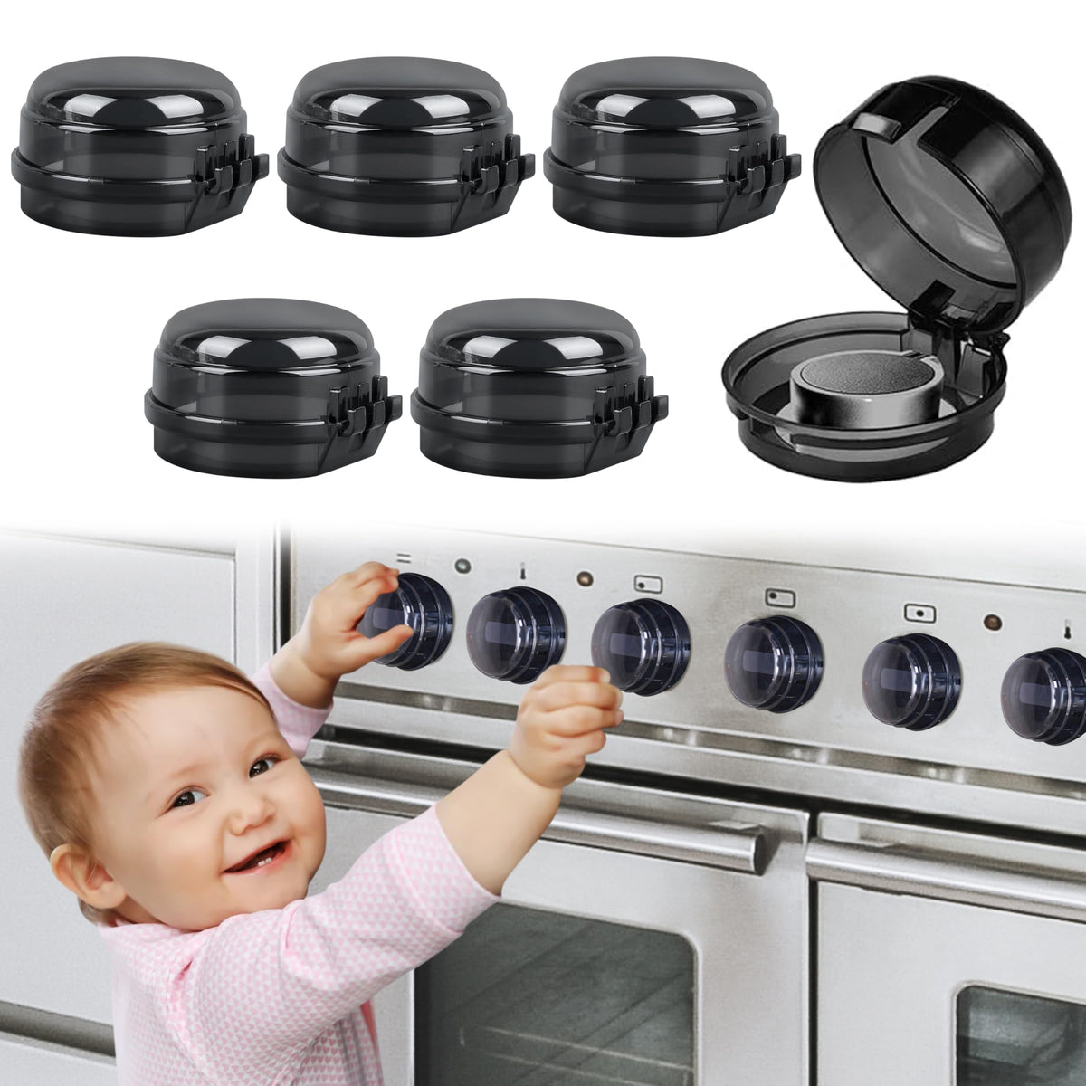 ARefugen stove knob safety cover in black 6-pack protects kids from accidental knob activation