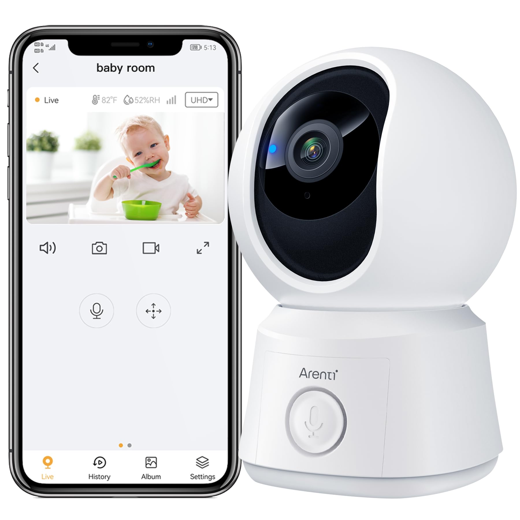 ARENTI B2 360-view setup shows broad room coverage