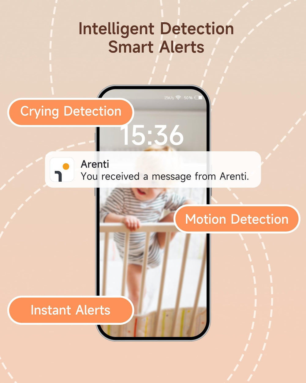 ARENTI baby monitor 360 view remote control provides flexible positioning from anywhere.