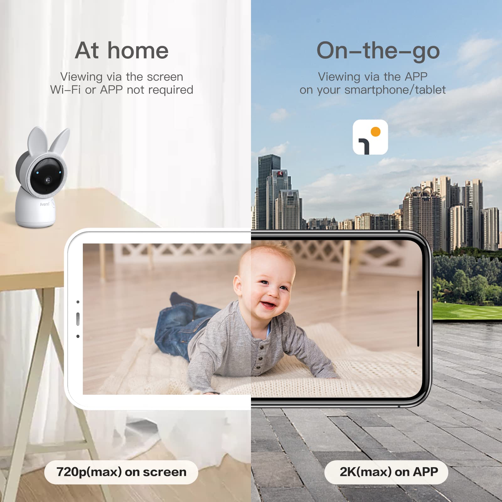 ARENTI Baby Monitor 3T night vision provides clear visibility in darkness