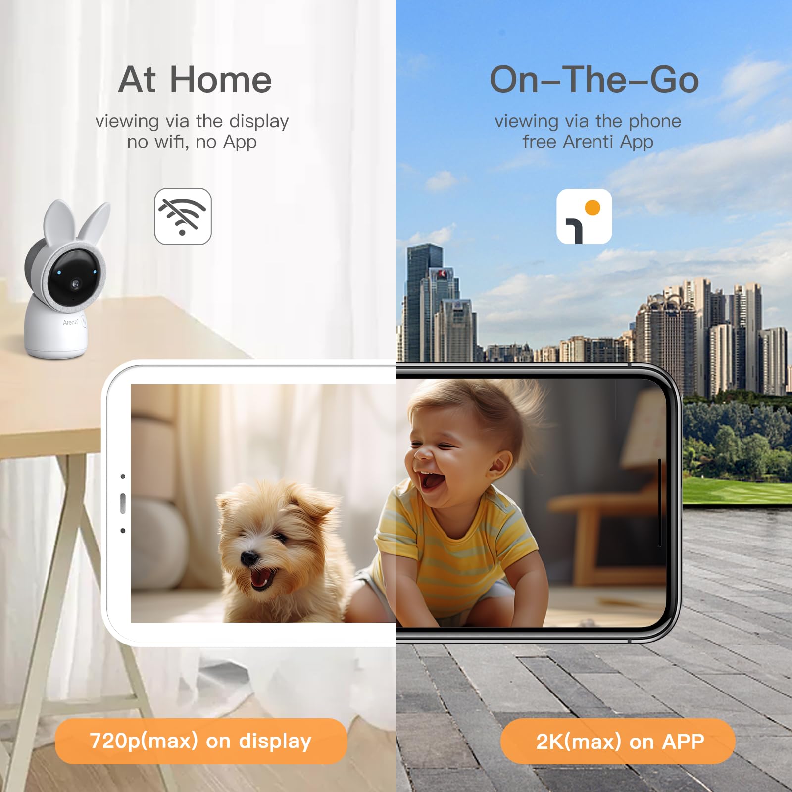ARENTI Baby Monitor 5-inch display for easy nursery viewing