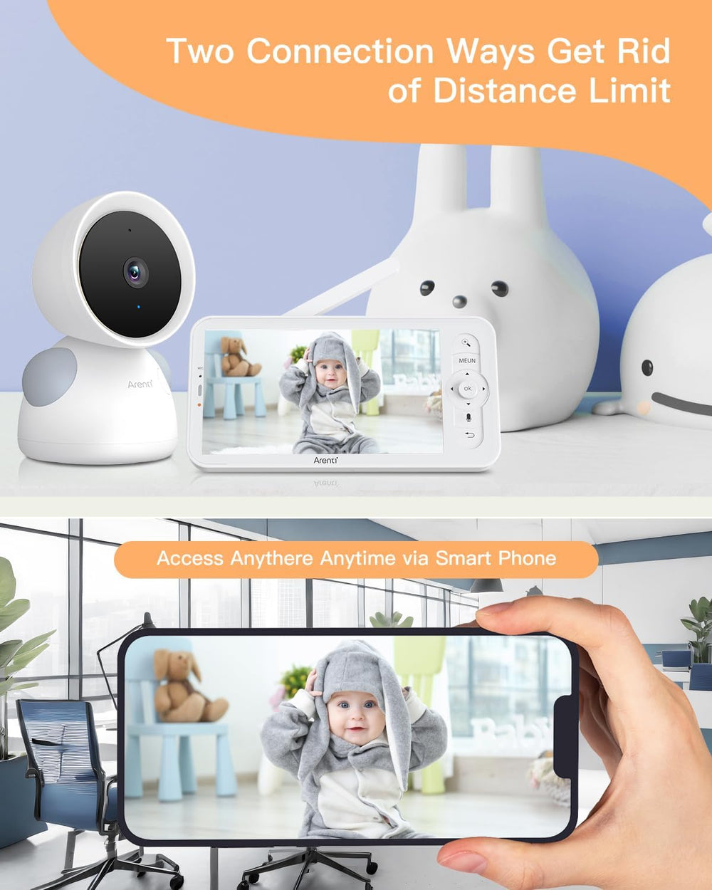 ARENTI Cry detection highlights moments for caregivers and alerts.
