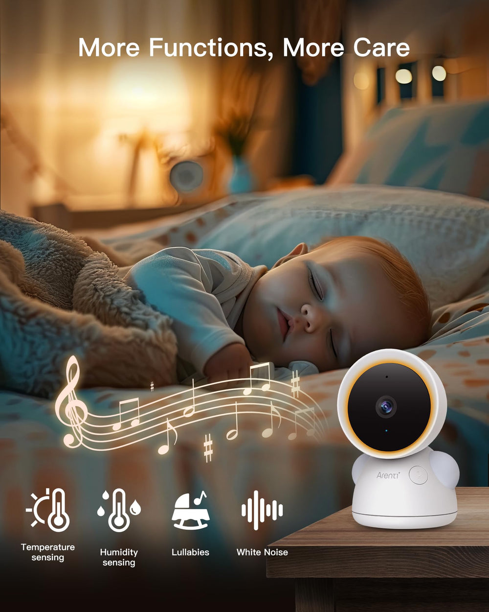 ARENTI baby monitor crying-detection-alert flags important baby sounds for timely checks.