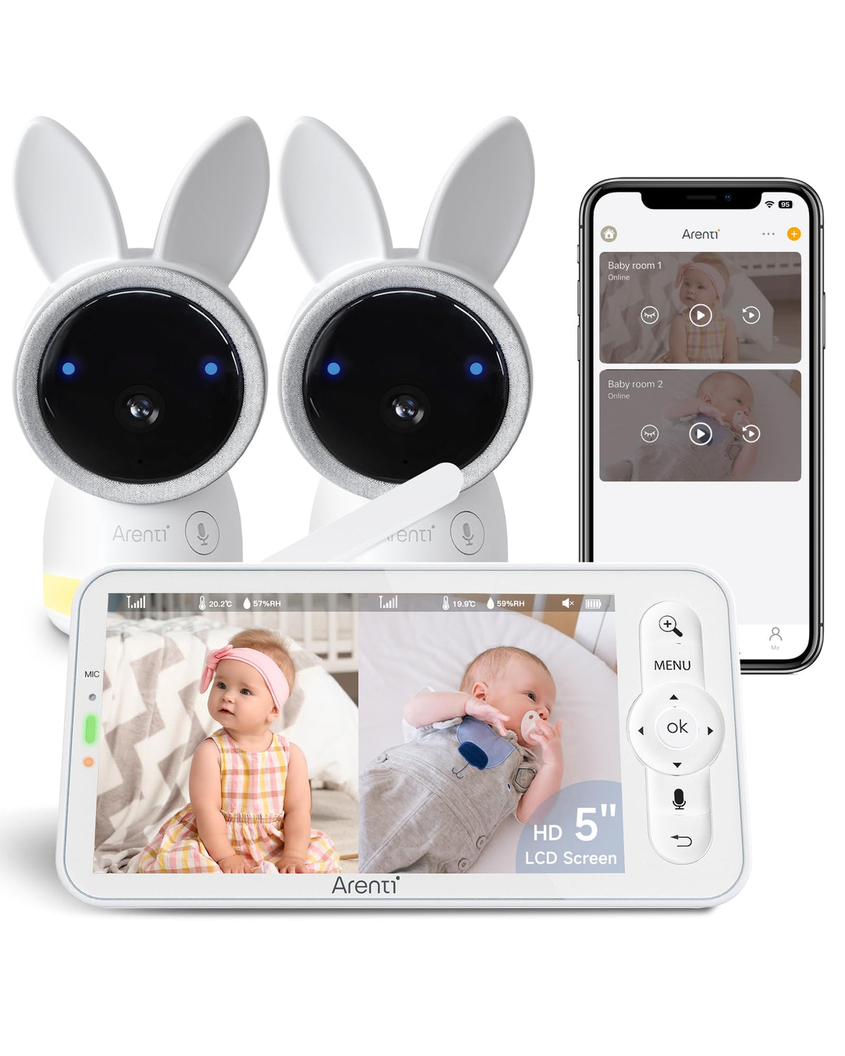 ARENTI baby monitor dual cameras display offers clear two-angle viewing for thorough monitoring.