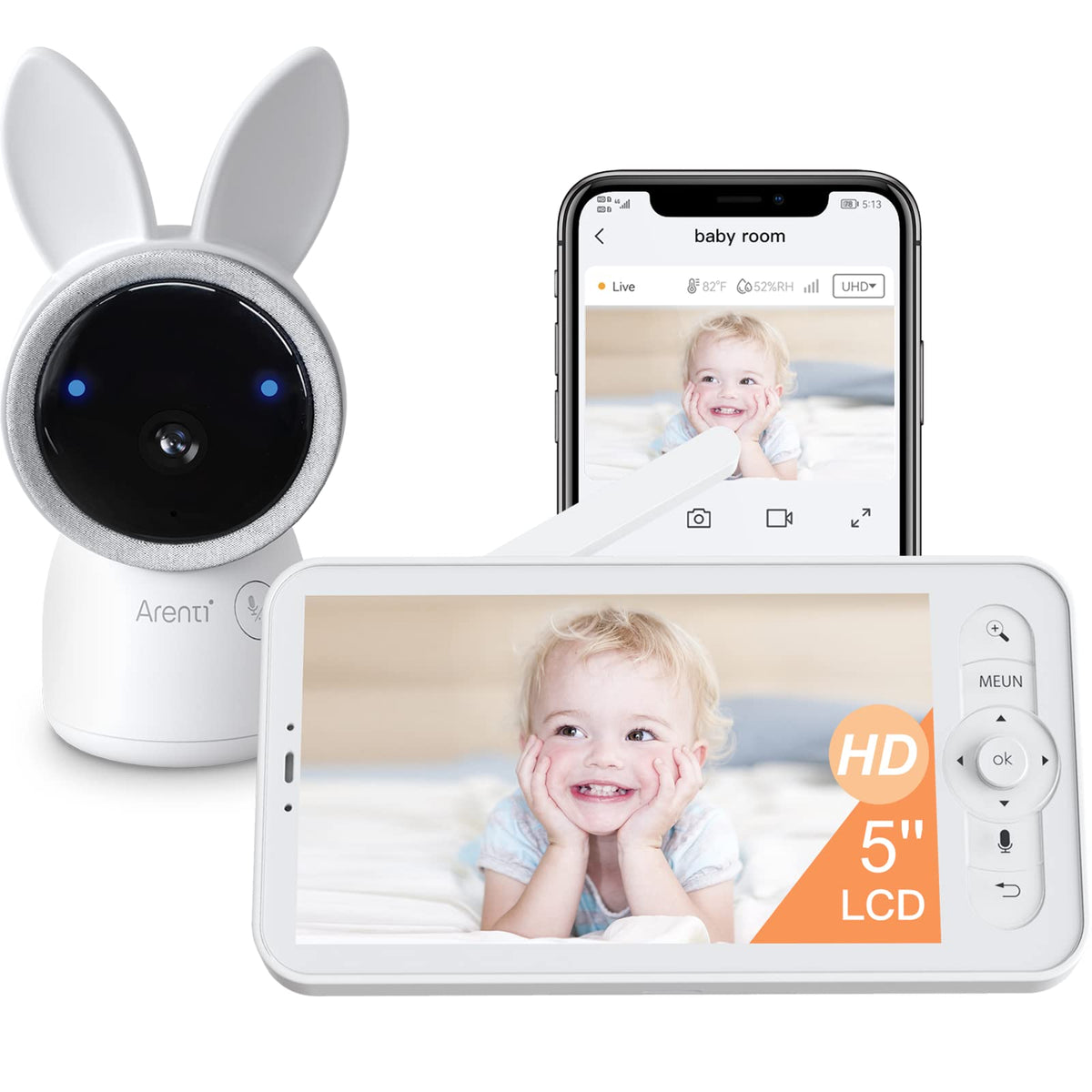 ARENTI Baby Monitor live view on 2K camera for clear baby checks