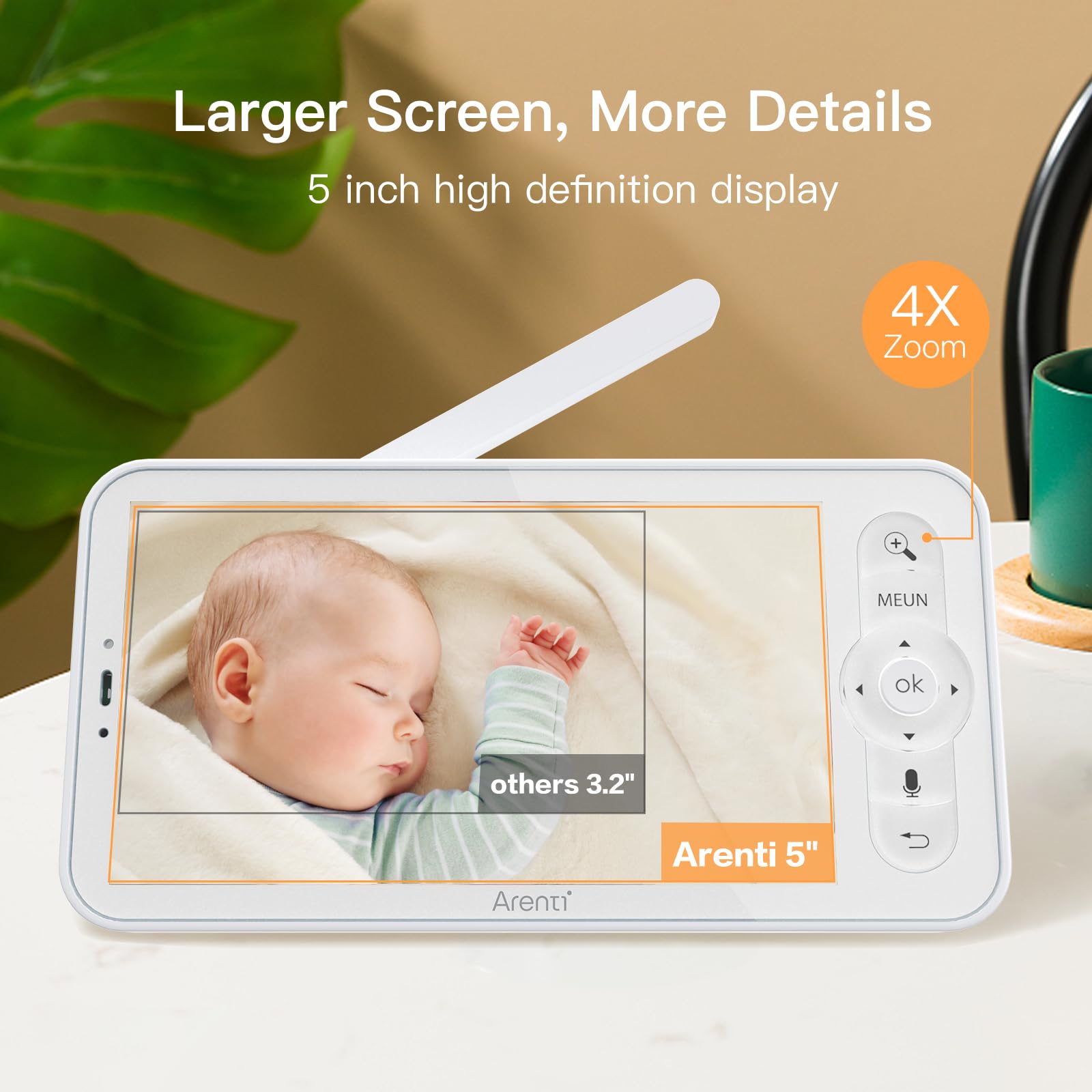ARENTI Baby Monitor remote PTZ-zoom covers wide nursery area