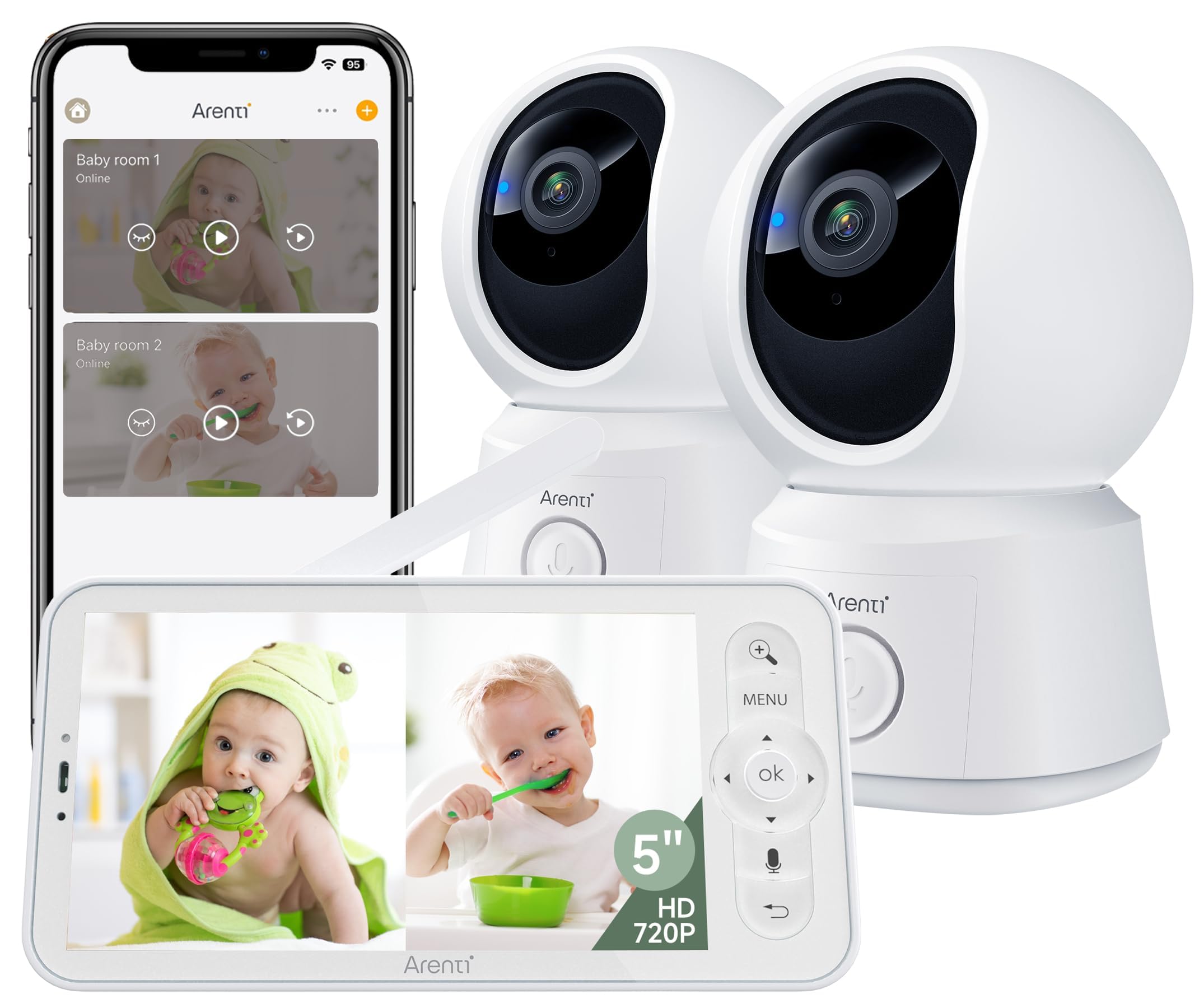 ARENTI Baby Monitor two cameras for flexible nursery surveillance and quick check-ins.