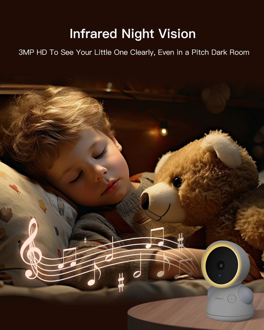 ARENTI Baby Monitor 5-inch wireless screen for quick on-device viewing.