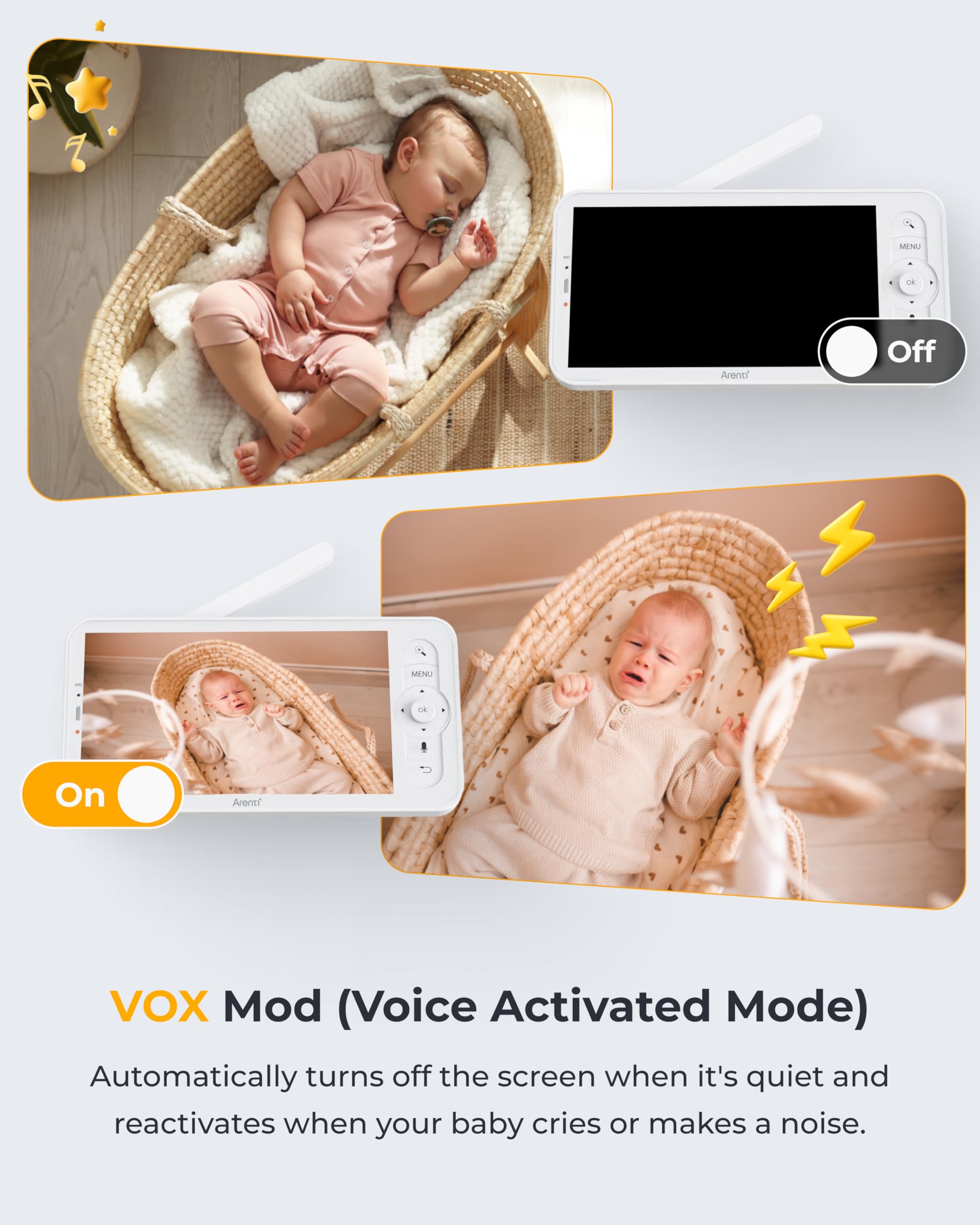 ARENTI upgraded baby monitor dual-band Wi-Fi offers faster, stable connection.