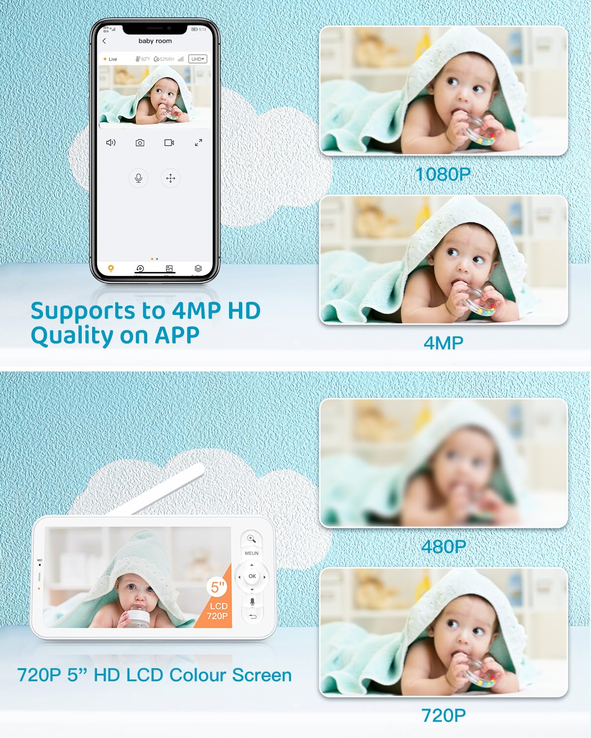 ARENTI upgraded baby monitor temperature humidity sensor tracks nursery climate.