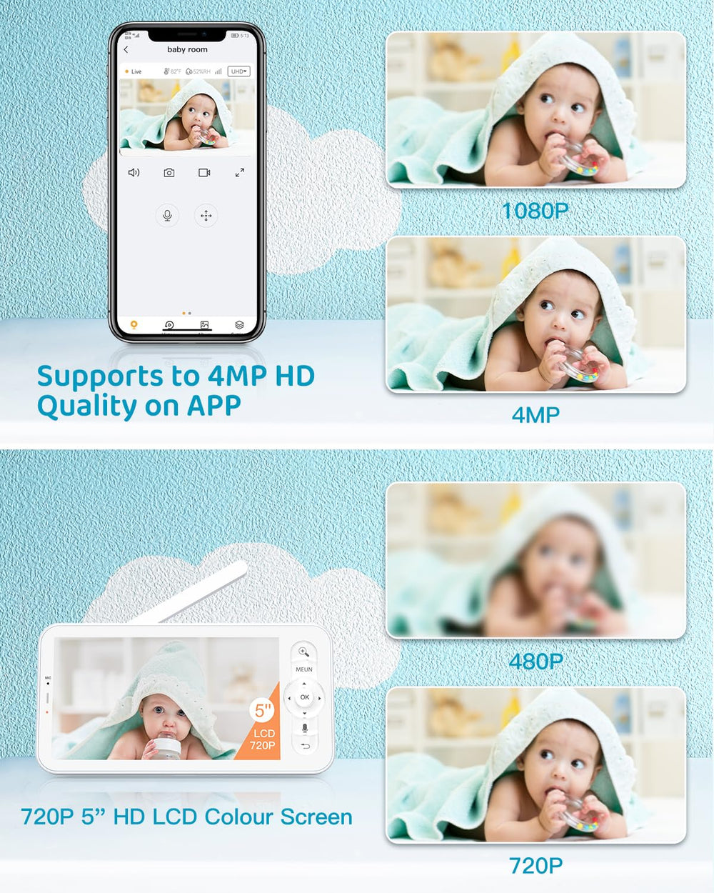 ARENTI upgraded baby monitor temperature humidity sensor tracks nursery climate.