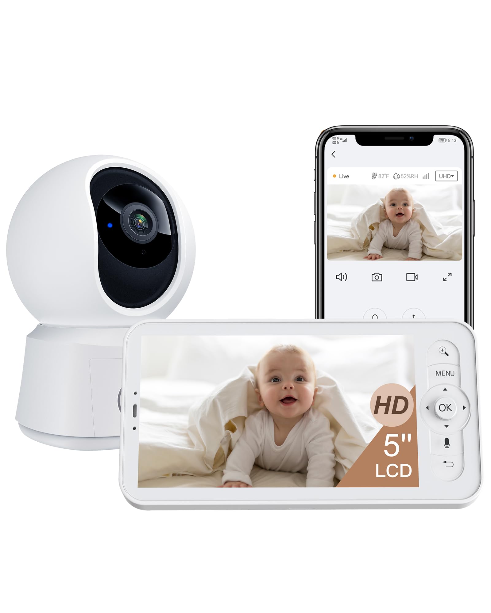 ARENTI WiFi baby camera monitor front view for safe nursery monitoring.