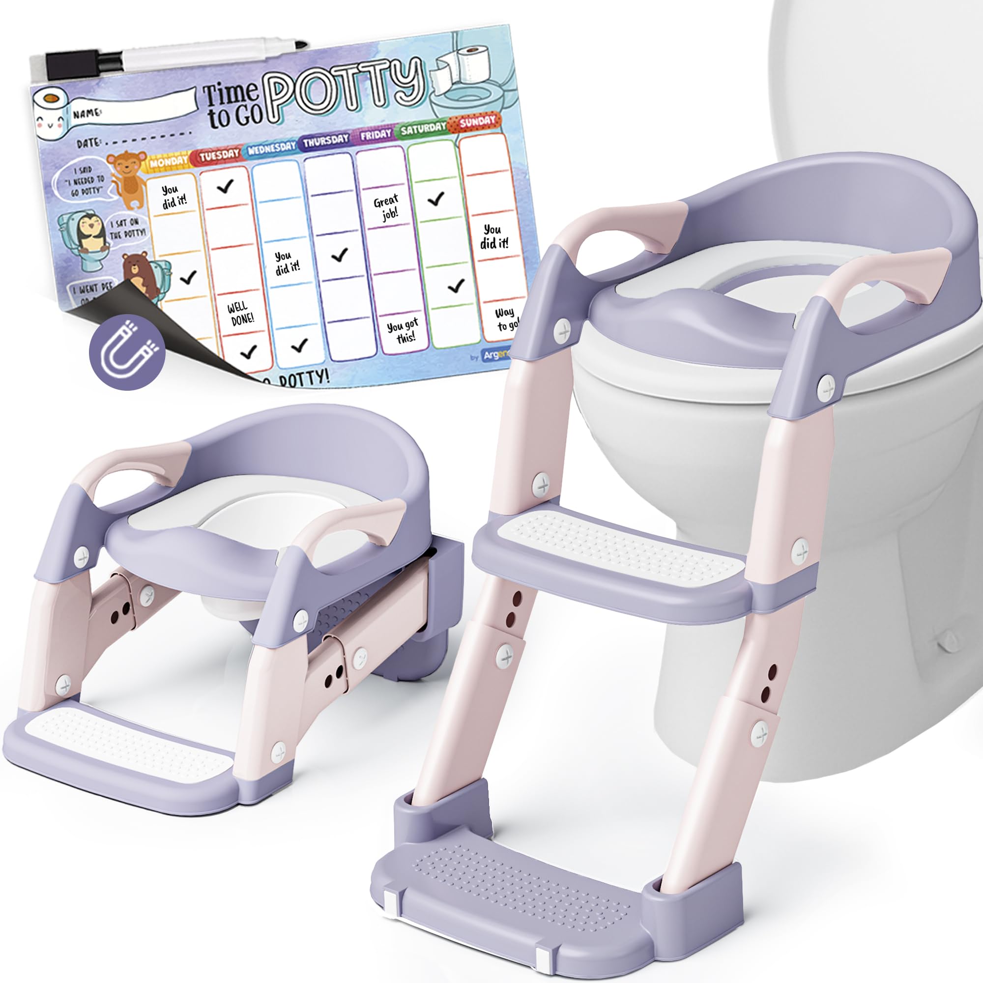 Argenens 3-in-1 potty seat folded for travel and compact storage.