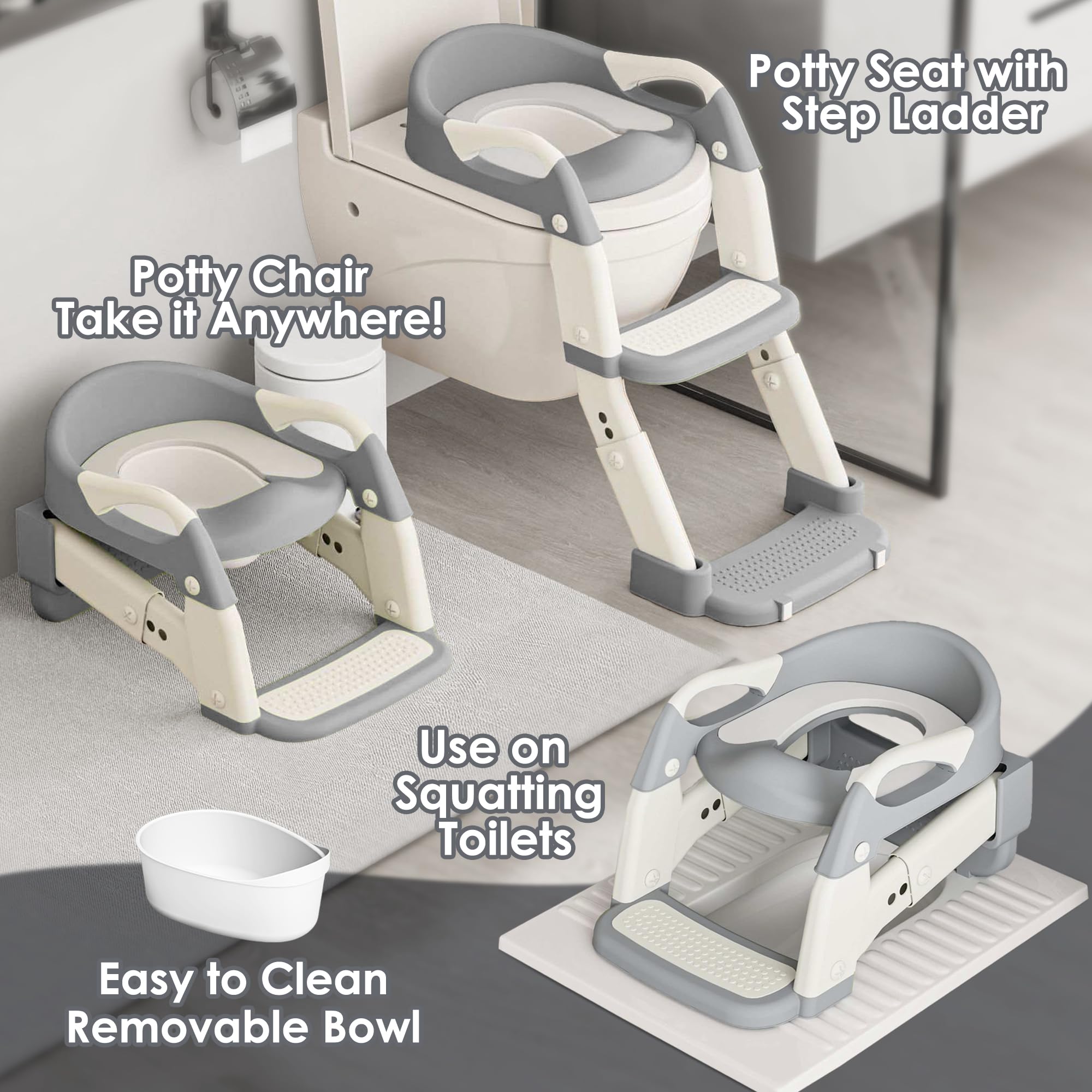 Argenens 3-in-1 Potty Seat step stool provides stable support for toddlers