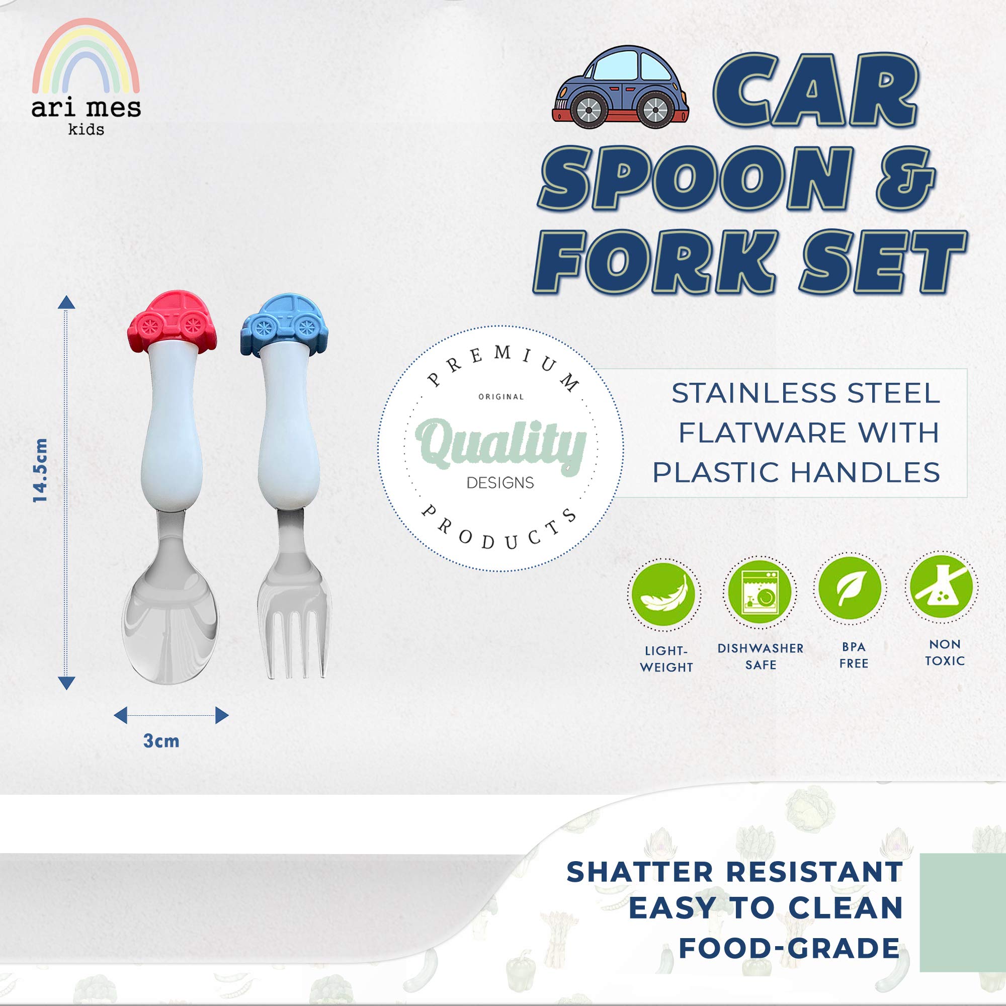 ARI MES toddler car-utensils fork: lightweight design supports confident eating.