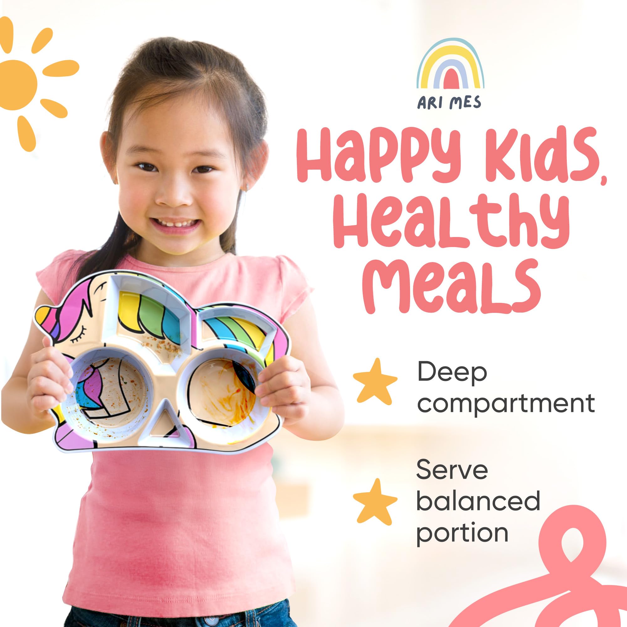 ARI MES BPA-free melamine plate emphasizes safe, durable toddler dinnerware.