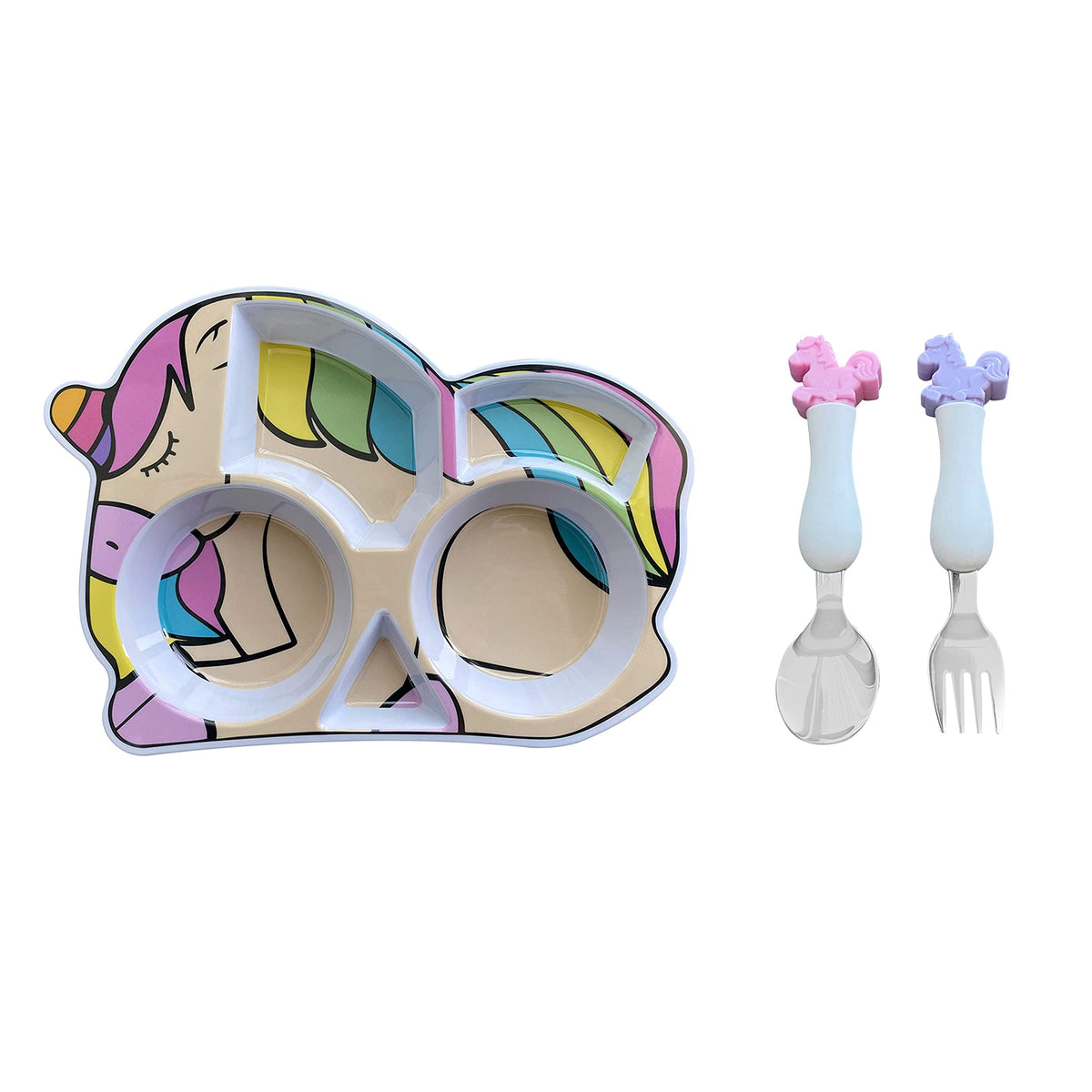 ARI MES unicorn plate divided for toddlers that encourages self-feeding.